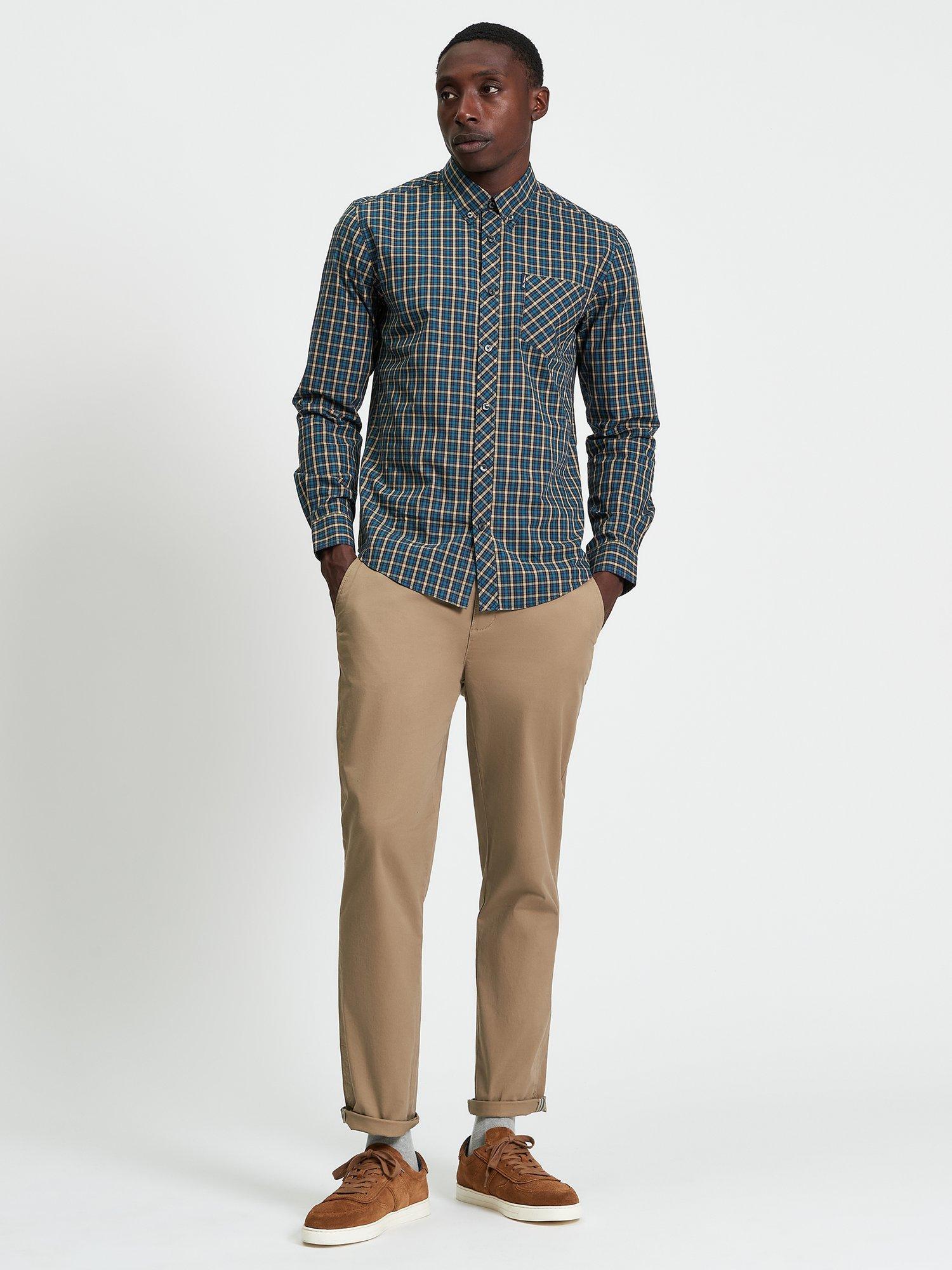 Product image 3 of 5, which shows Ben Sherman Cotton House Check Shirt, Teal/Multi, M