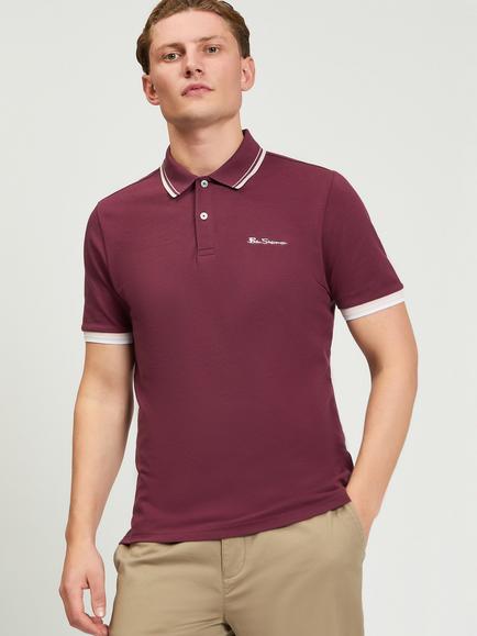Ben Sherman Signature Short Sleeve Pique Cotton Polo Shirt, Aubergine