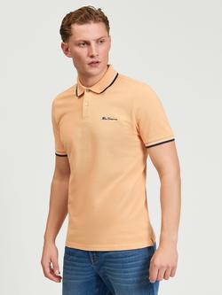 Ben Sherman Signature Short Sleeve Pique Cotton Polo Shirt, Coral Orange