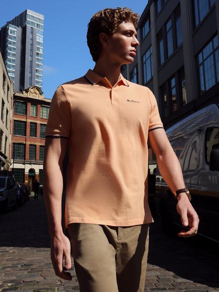 Ben Sherman Signature Short Sleeve Pique Cotton Polo Shirt, Coral Orange