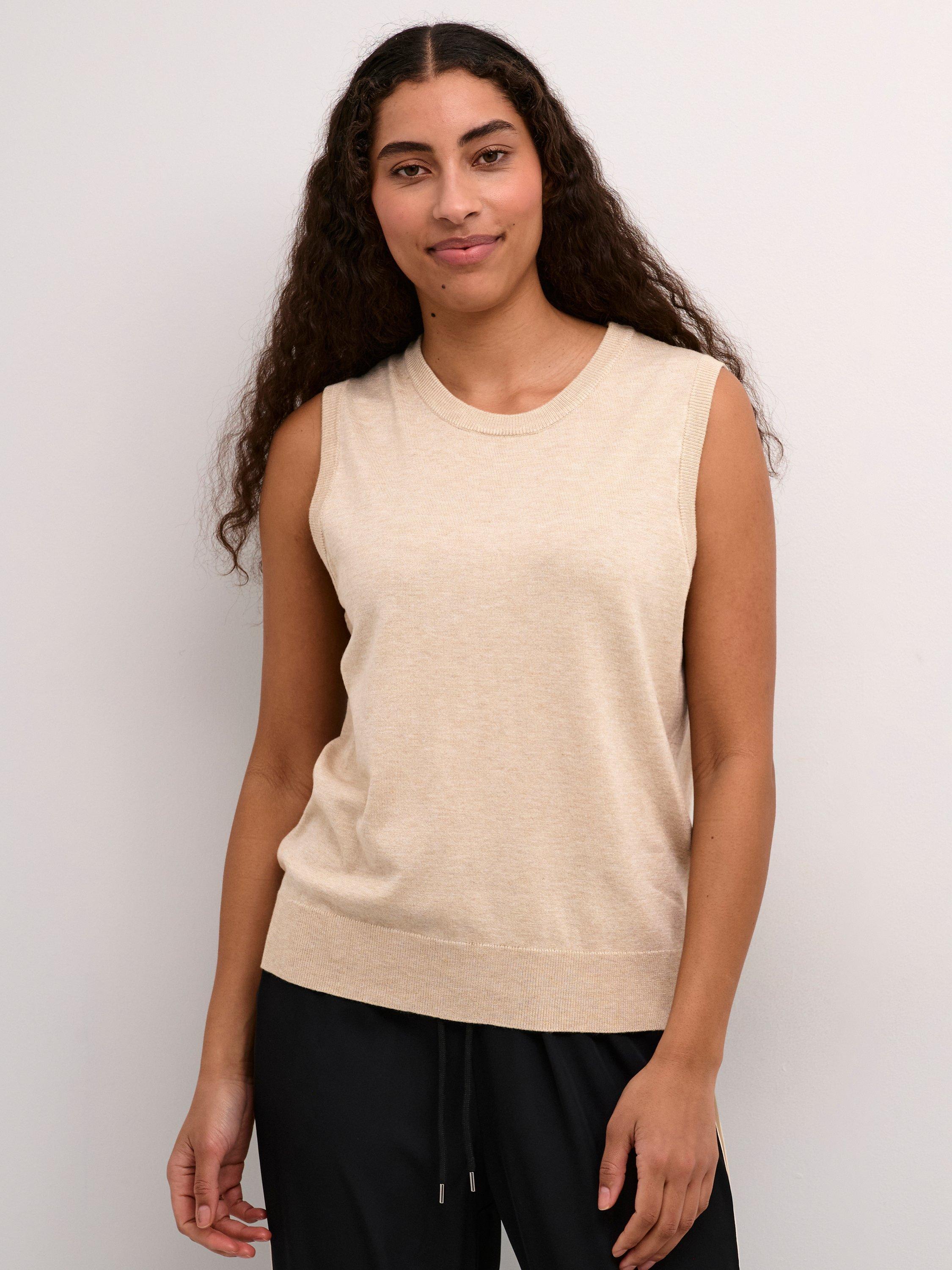 Product image 1 of 6, which shows KAFFE Lizza Sleeveless Round Neck Jumper, Natural Beige, XXL