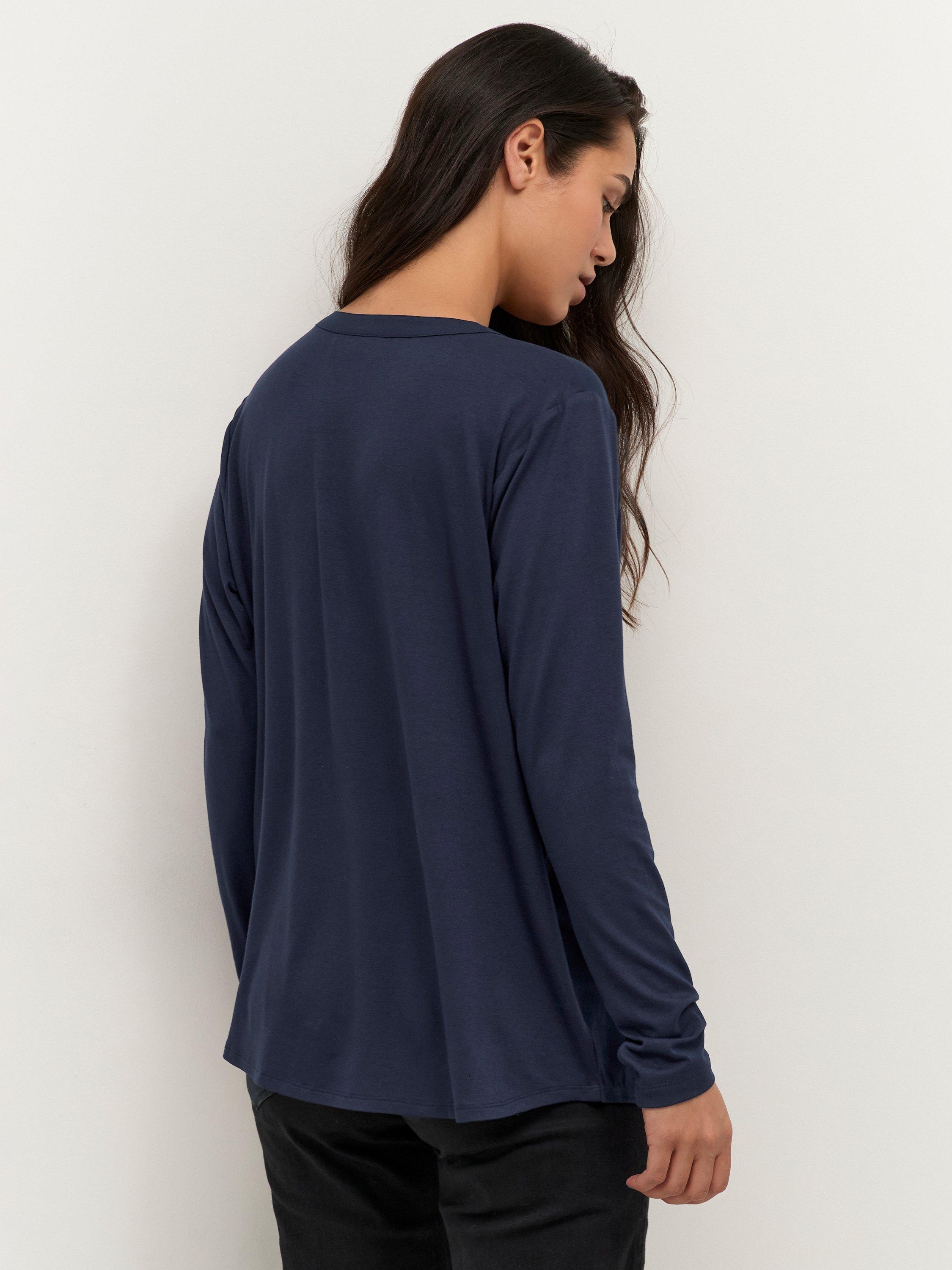 Product image 2 of 7, which shows KAFFE Kacalina Long Sleeve V Neck Blouse, Mid Blue, 8
