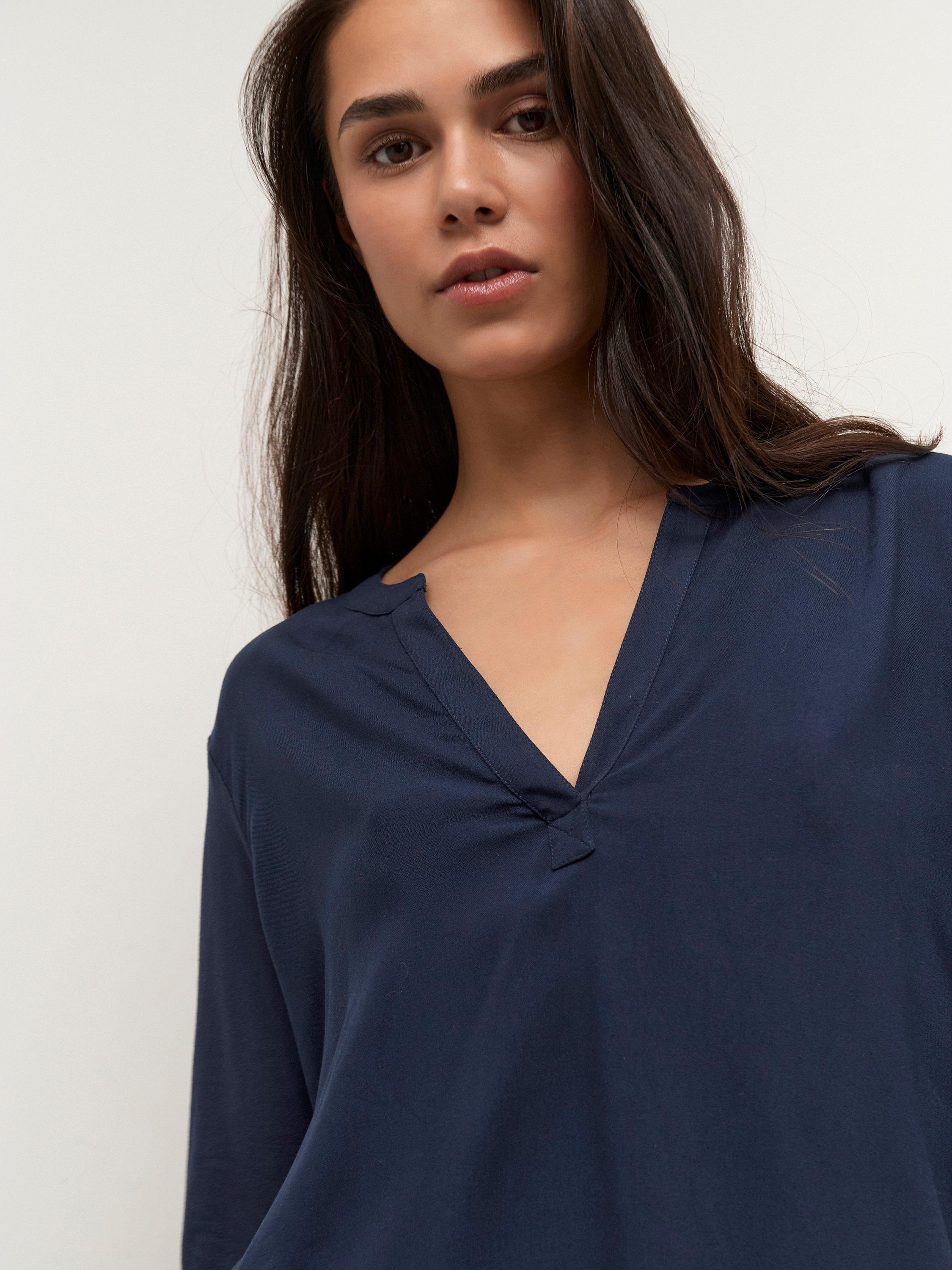 Product image 4 of 7, which shows KAFFE Kacalina Long Sleeve V Neck Blouse, Mid Blue, 8