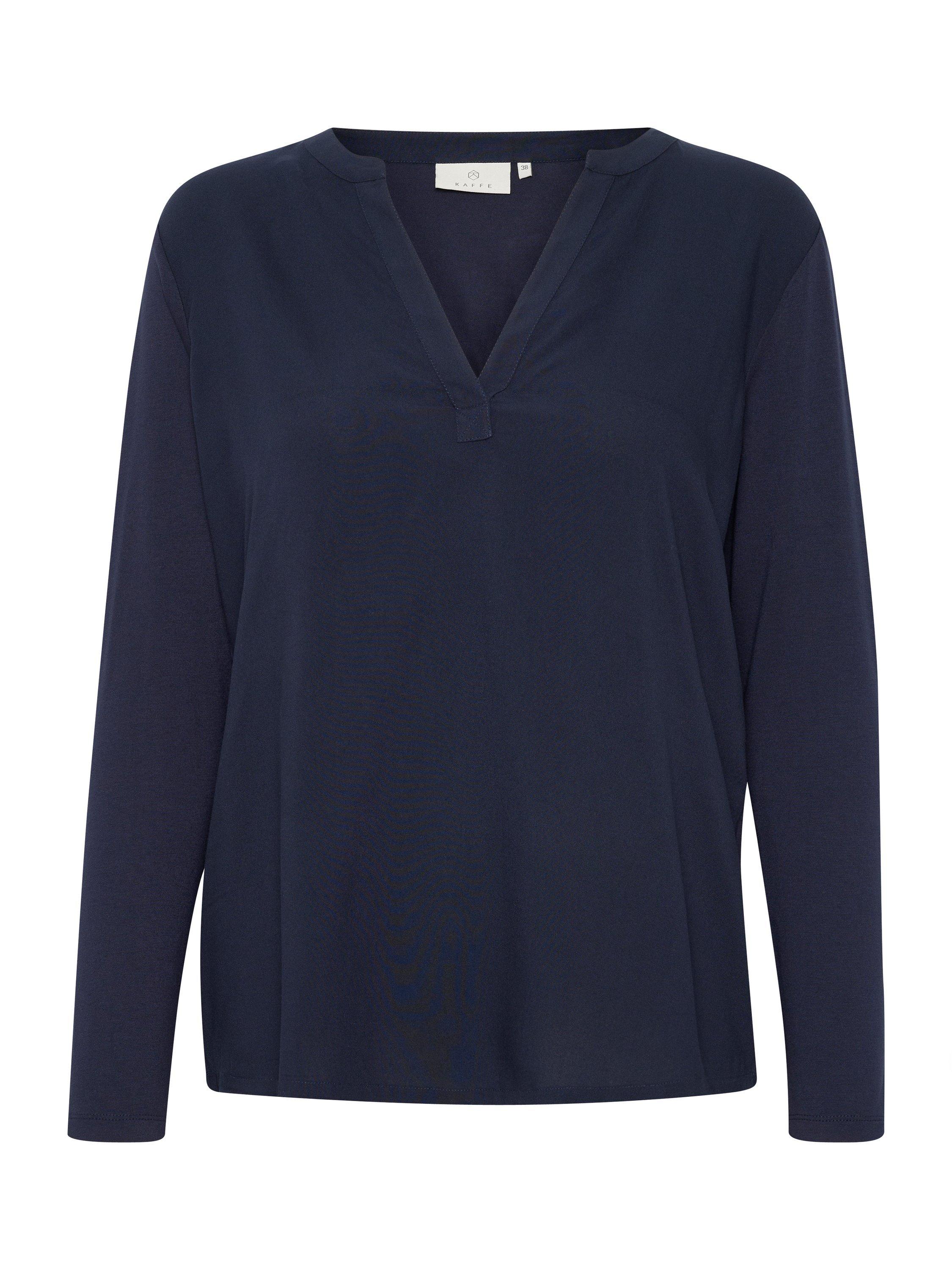 Product image 5 of 7, which shows KAFFE Kacalina Long Sleeve V Neck Blouse, Mid Blue, 8