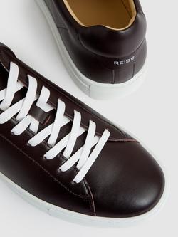 Reiss Finley Leather Trainers - view 2, Plum Purple