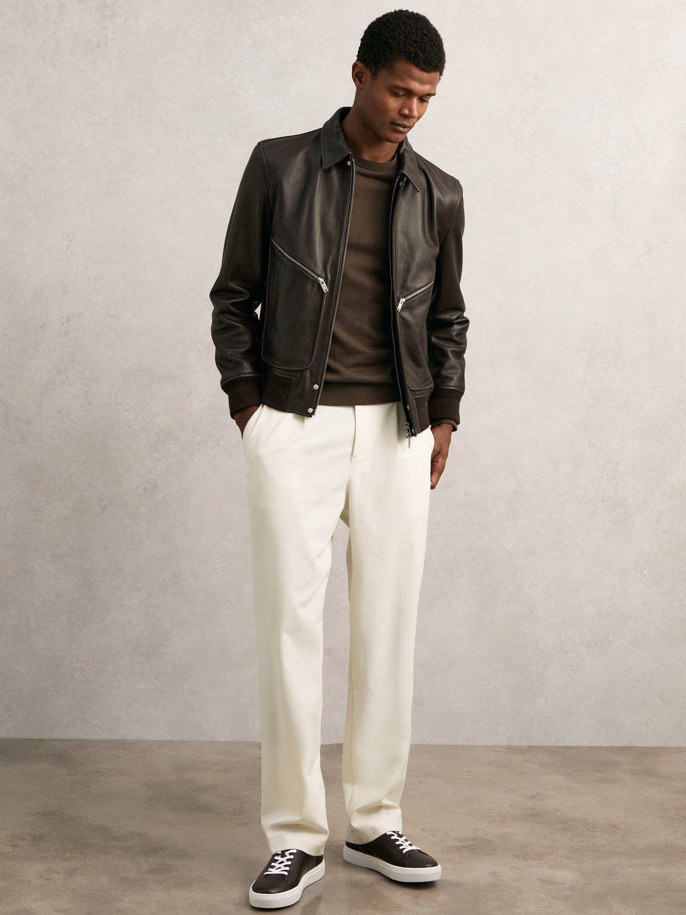 Product image 3 of 5, which shows Reiss Finley Leather Trainers, Plum Purple, 10