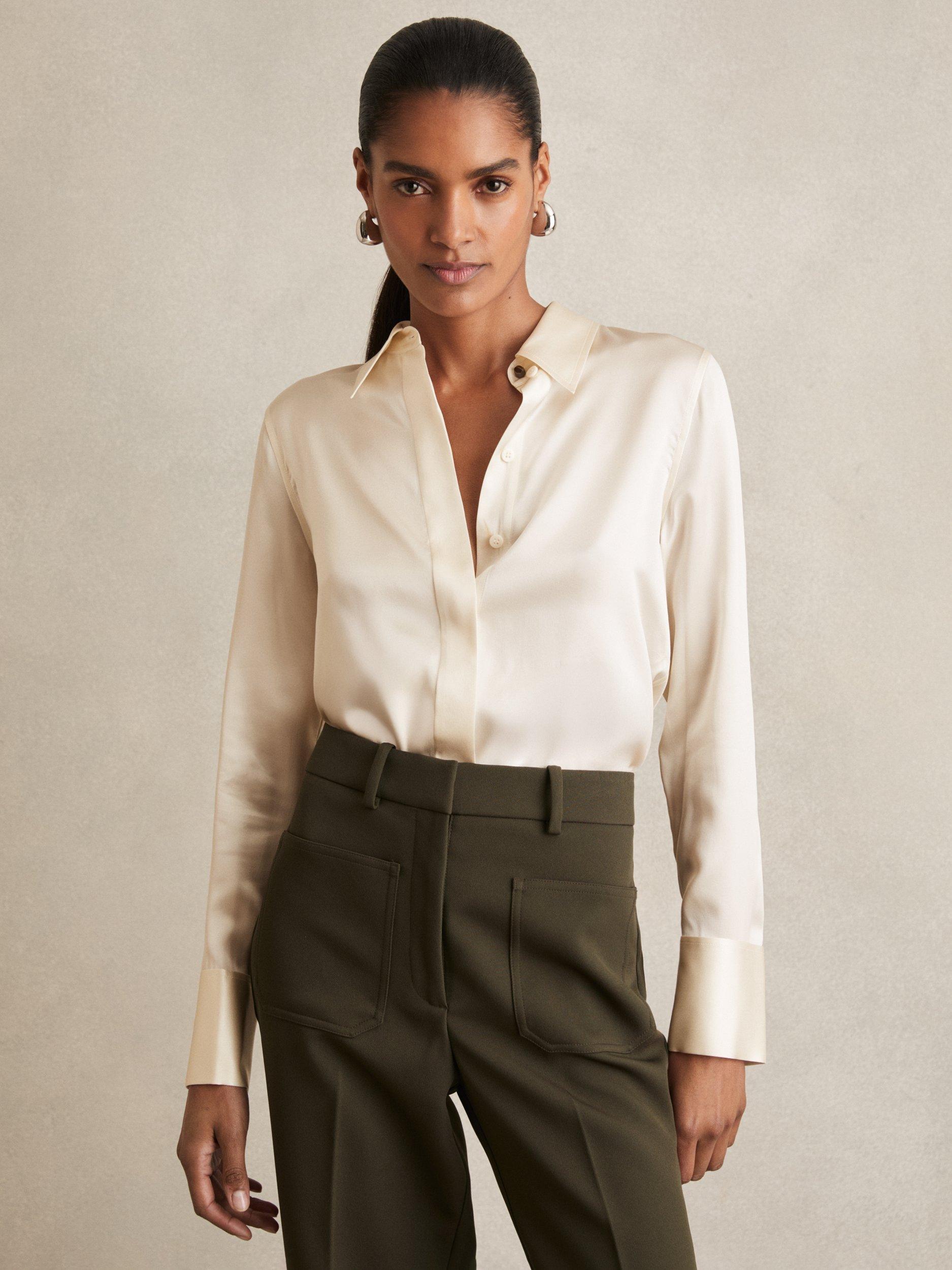 Product image 1 of 5, which shows Reiss Ameira Pure Silk Shirt, Ivory, 6