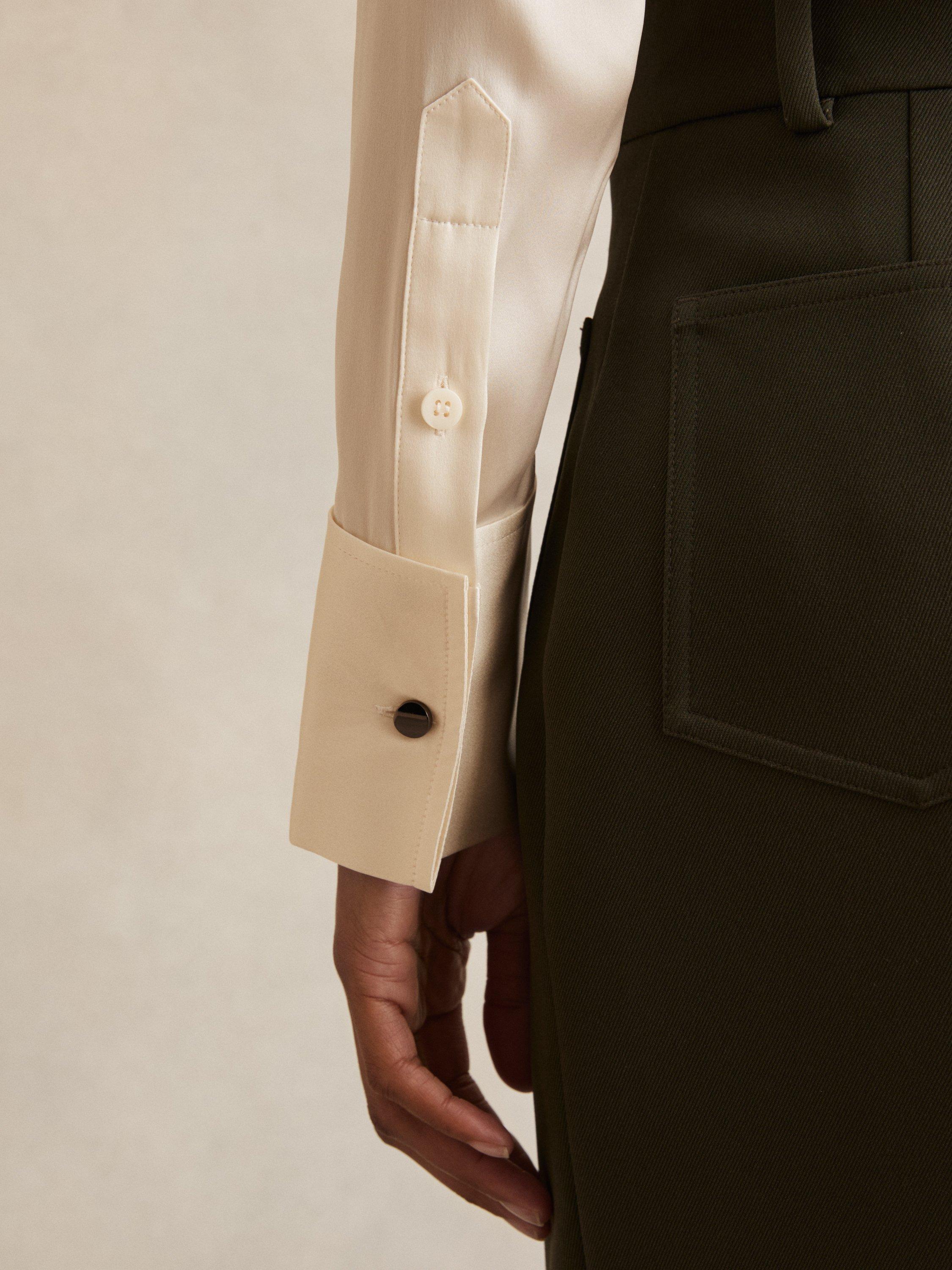 Product image 2 of 5, which shows Reiss Ameira Pure Silk Shirt, Ivory, 6