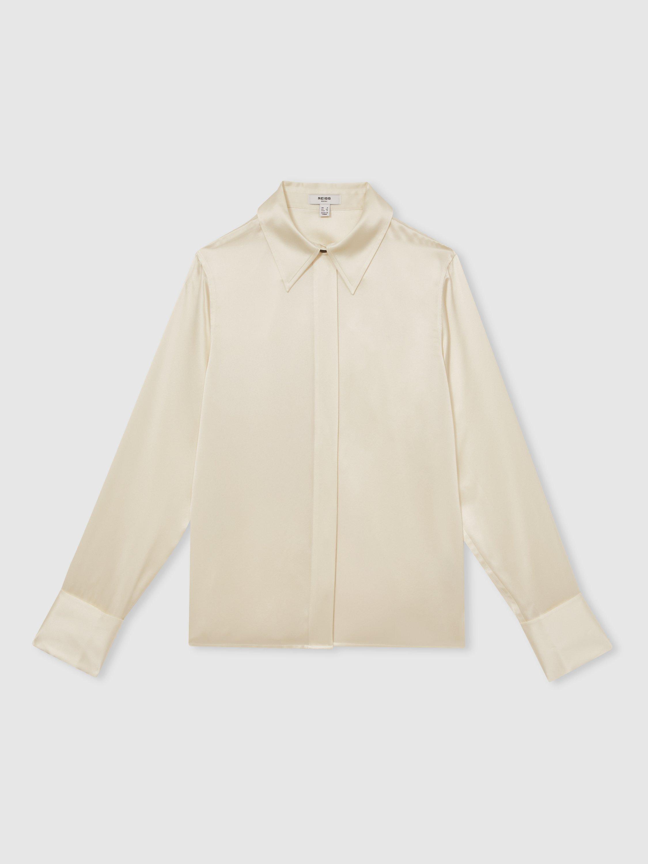 Product image 3 of 5, which shows Reiss Ameira Pure Silk Shirt, Ivory, 6