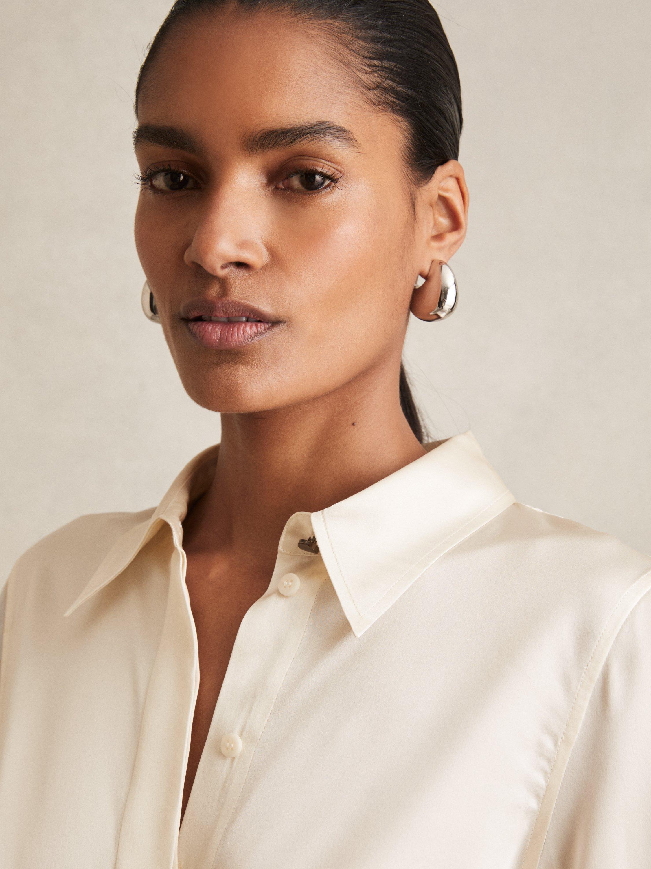 Product image 5 of 5, which shows Reiss Ameira Pure Silk Shirt, Ivory, 6
