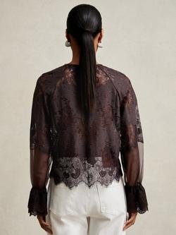 Reiss Emilia Floral Lace Top, Chocolate Brown - view 2, Chocolate Brown