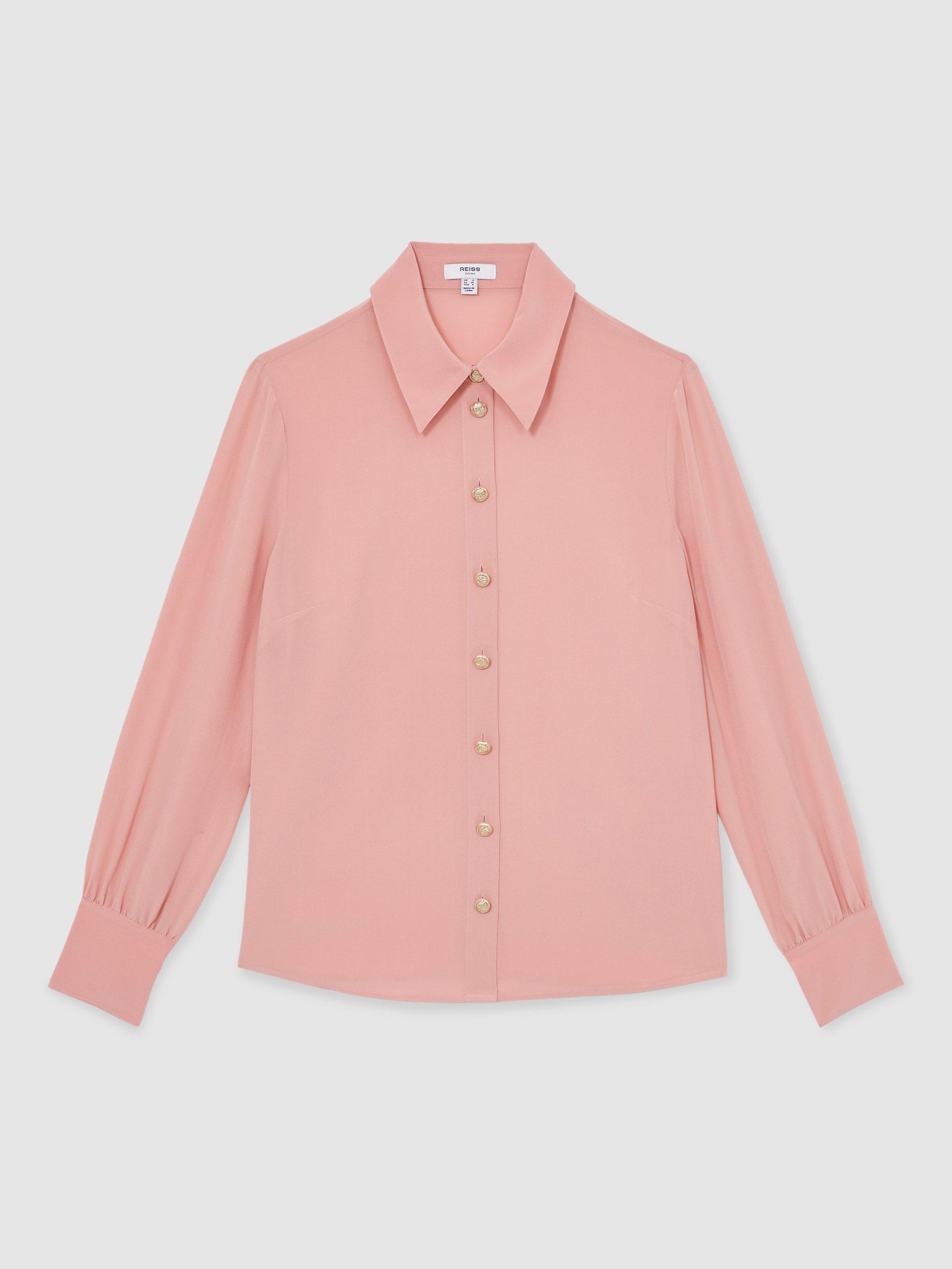 Product image 3 of 5, which shows Reiss Gianna Pure Silk Shirt, Pink, 8