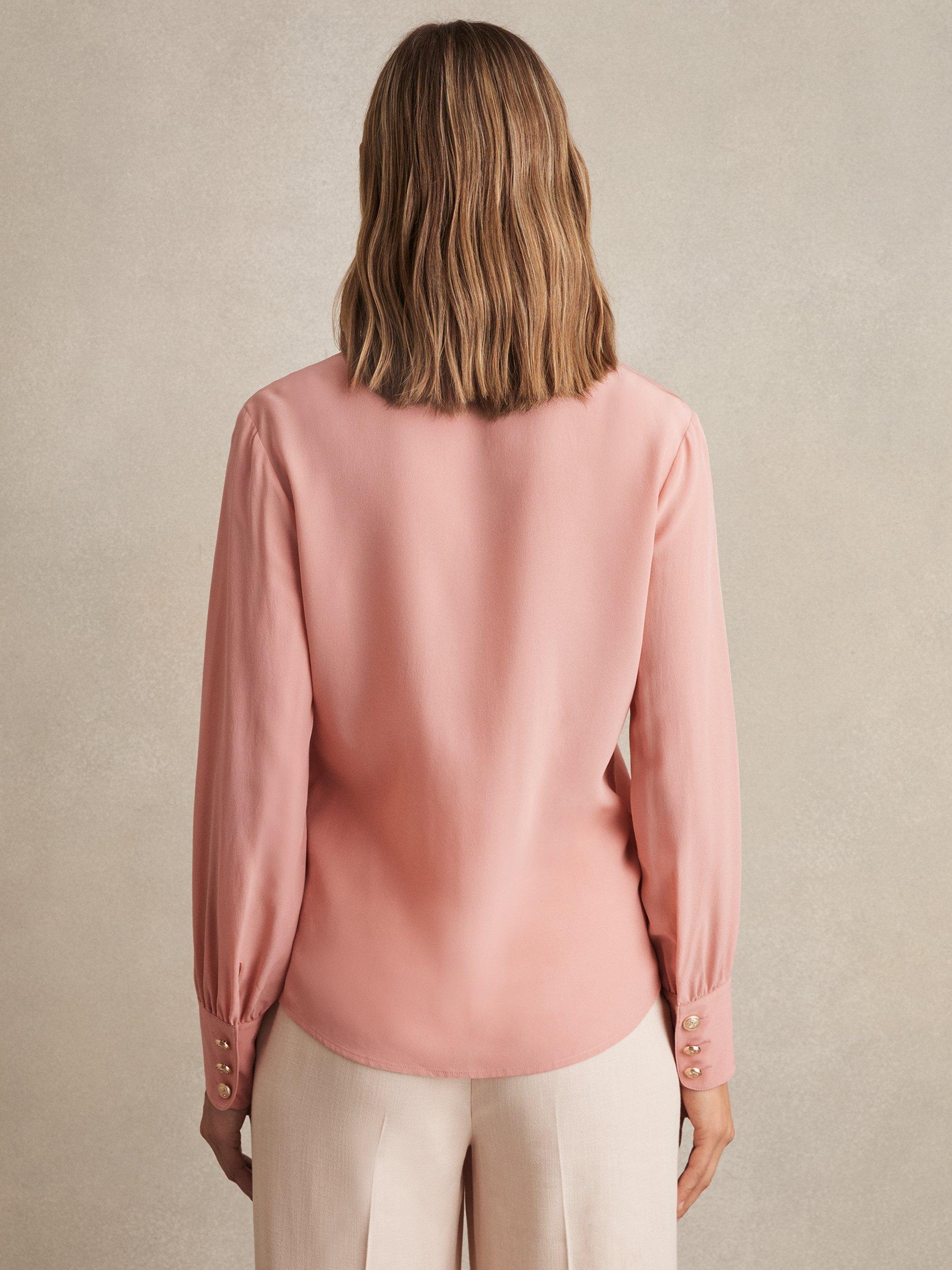 Product image 5 of 5, which shows Reiss Gianna Pure Silk Shirt, Pink, 8