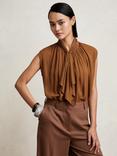 Reiss Lucy Tie Neck Sleeveless Top, Tan Brown
