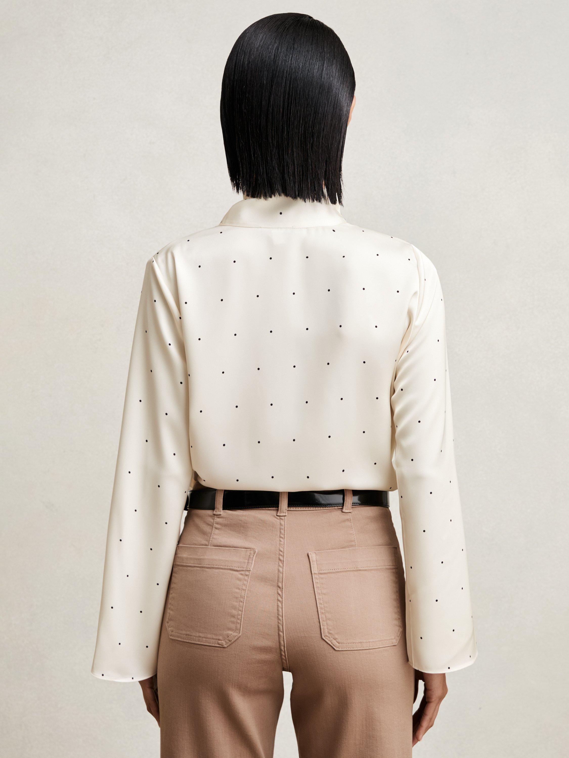 Product image 2 of 5, which shows Reiss Rina Spot Tie Neck Top, Ivory, 8