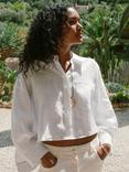 Reiss Solena Cropped Pure Linen Shirt, White