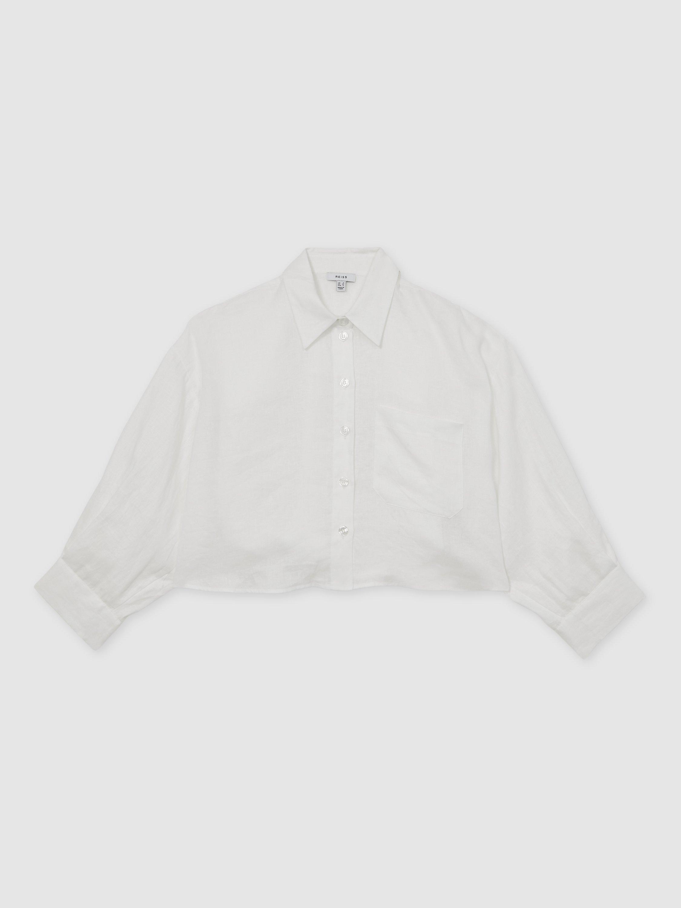 Product image 3 of 5, which shows Reiss Solena Cropped Pure Linen Shirt, White, 6
