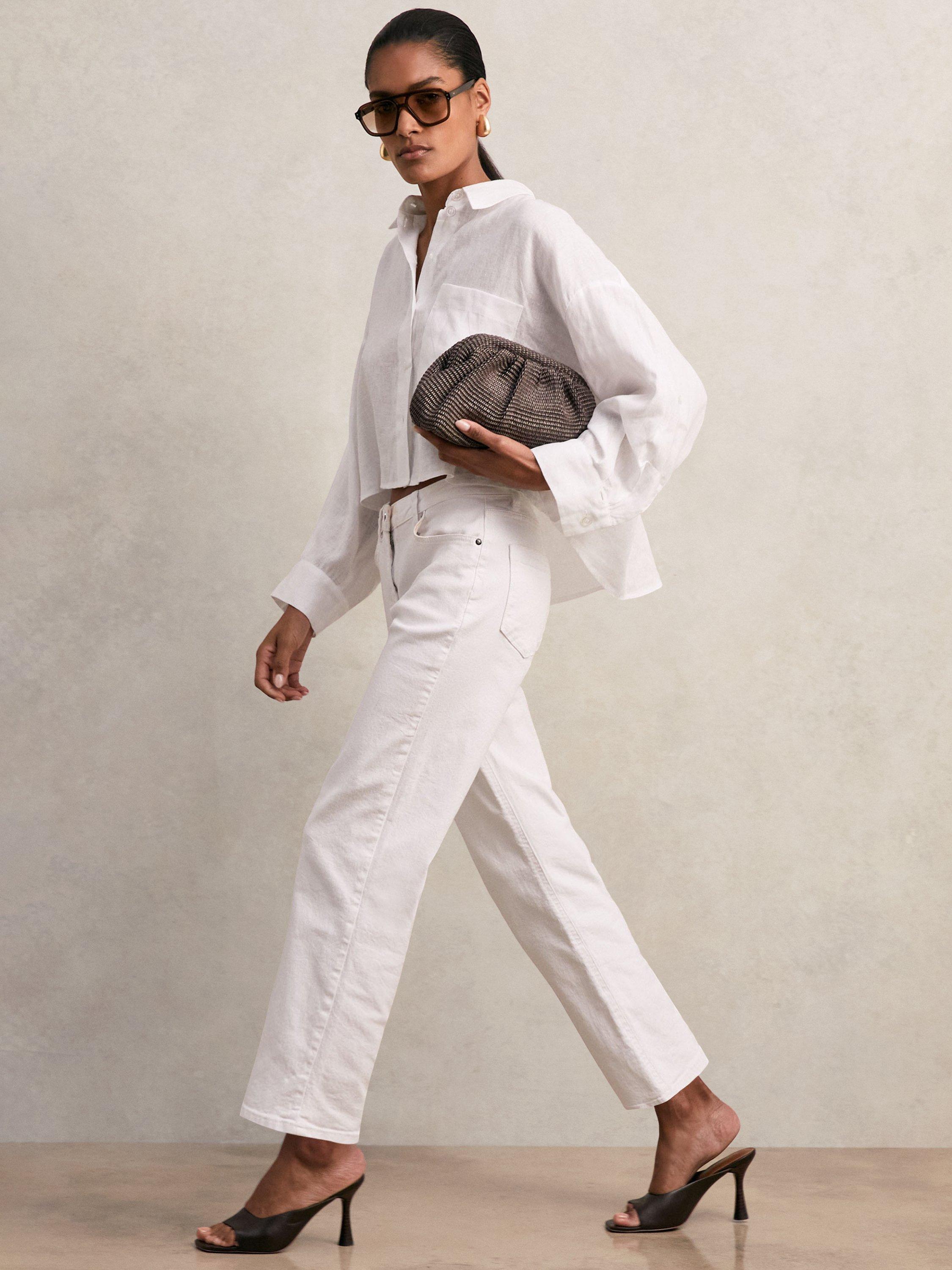 Product image 4 of 5, which shows Reiss Solena Cropped Pure Linen Shirt, White, 6