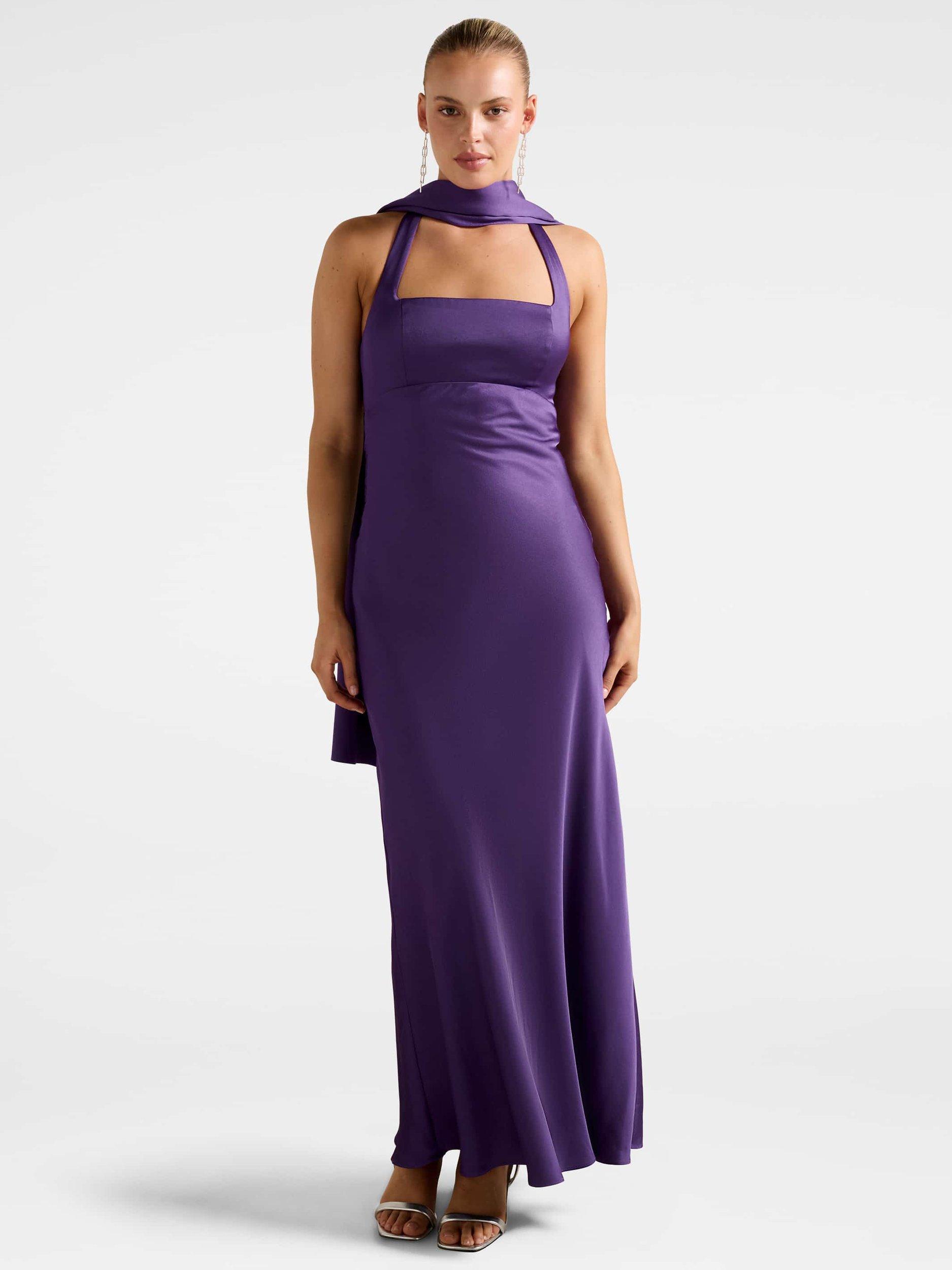 Product image 1 of 5, which shows Forever New April Open Back Satin Maxi Dress, Royal Purple, 4
