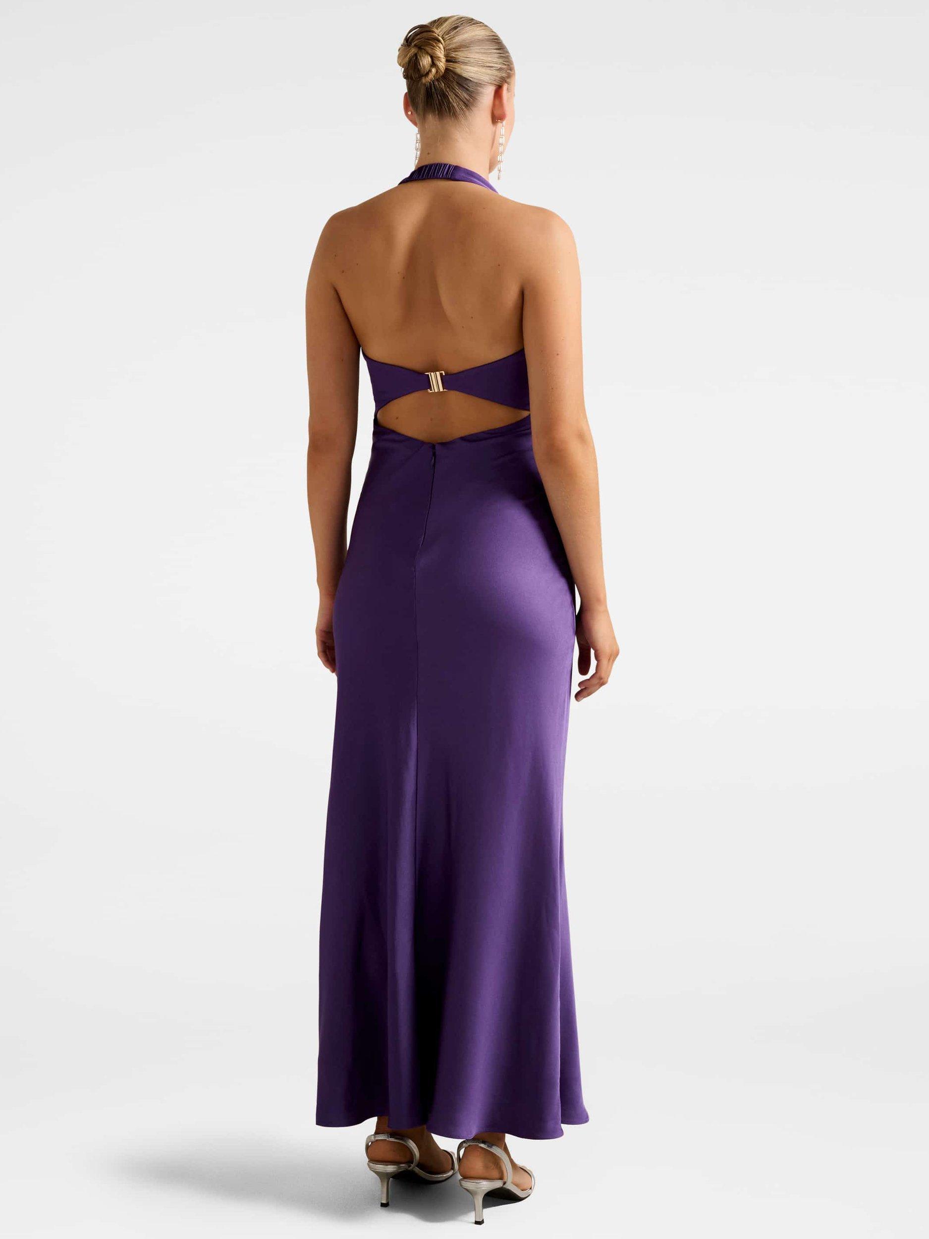 Product image 2 of 5, which shows Forever New April Open Back Satin Maxi Dress, Royal Purple, 4