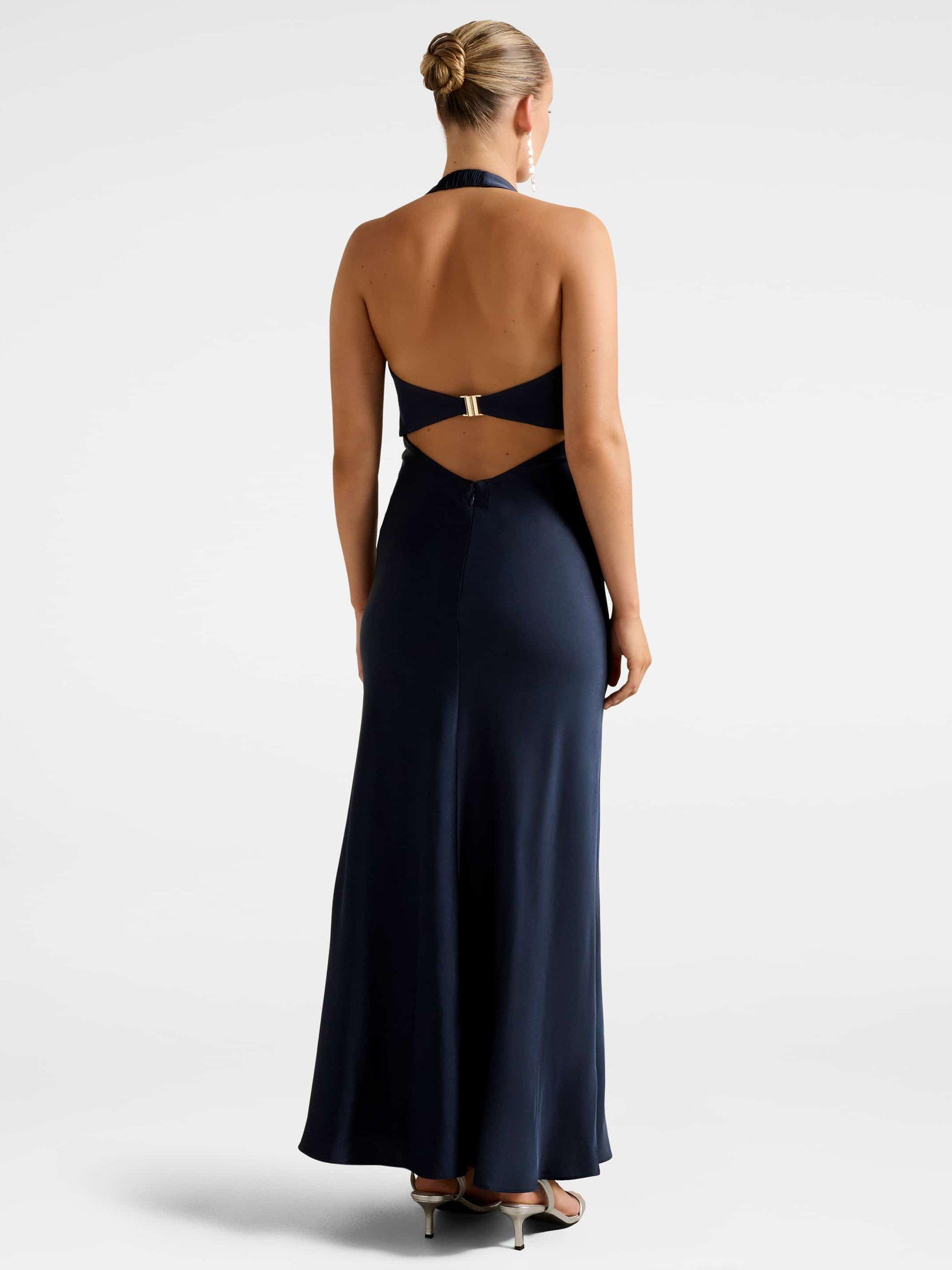 Product image 2 of 4, which shows Forever New April Open Back Satin Maxi Dress, Navy, 4