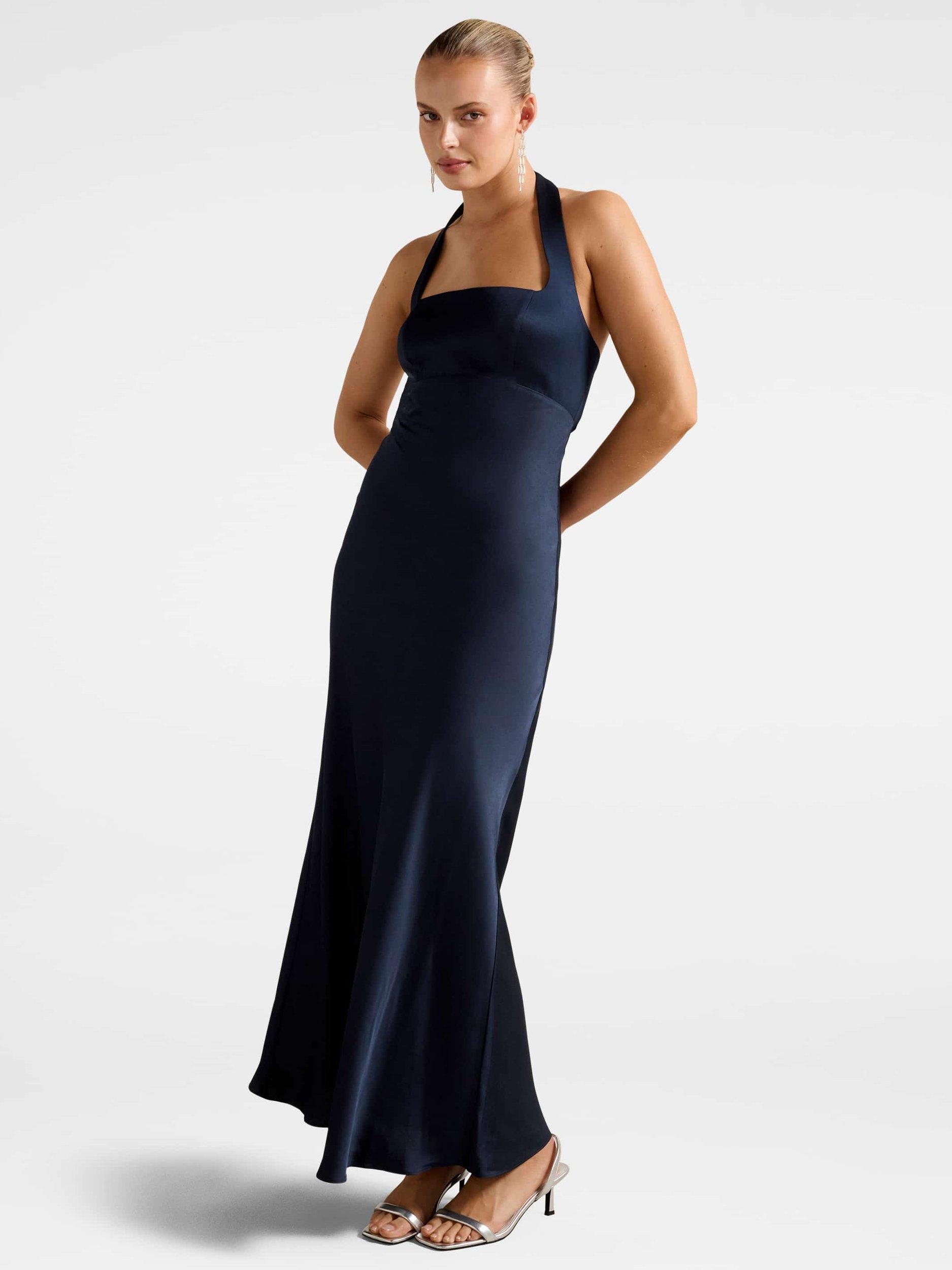 Product image 3 of 4, which shows Forever New April Open Back Satin Maxi Dress, Navy, 4