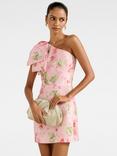 Forever New Petite Darcy Floral One Shoulder Mini Dress, Coral/Multi