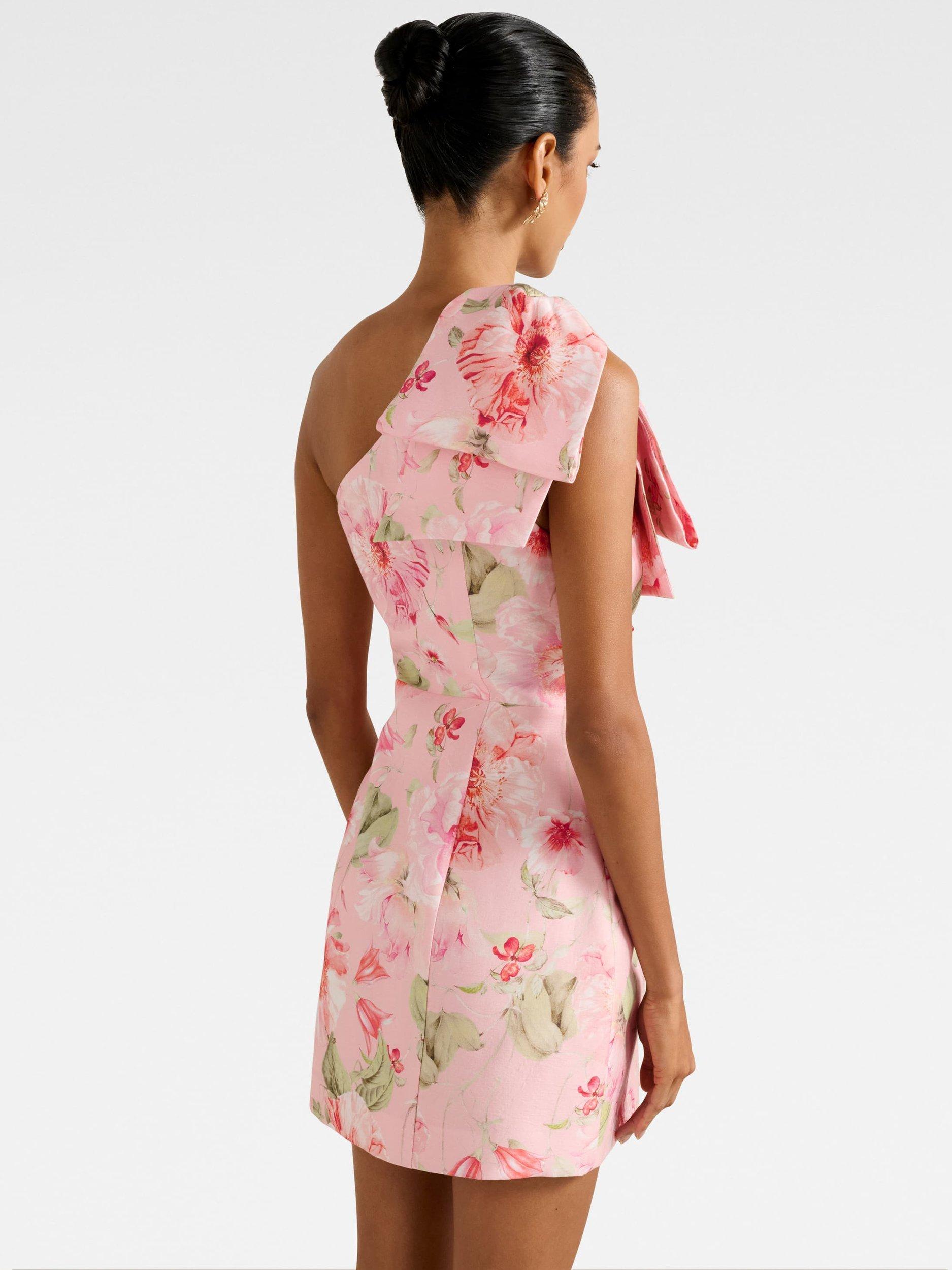 Product image 2 of 5, which shows Forever New Petite Darcy Floral One Shoulder Mini Dress, Coral/Multi, 4