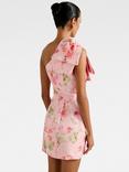 Forever New Petite Darcy Floral One Shoulder Mini Dress, Coral/Multi