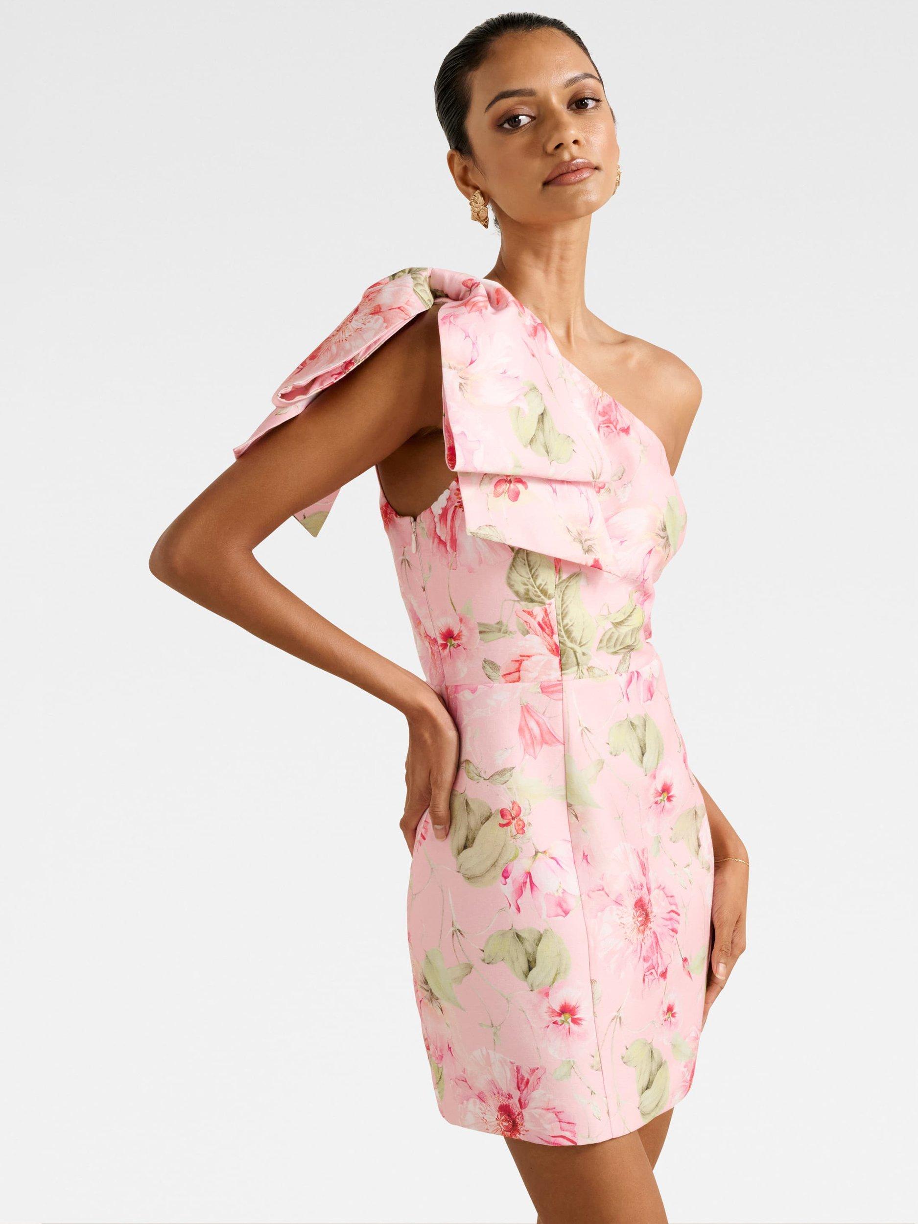 Product image 3 of 5, which shows Forever New Petite Darcy Floral One Shoulder Mini Dress, Coral/Multi, 4