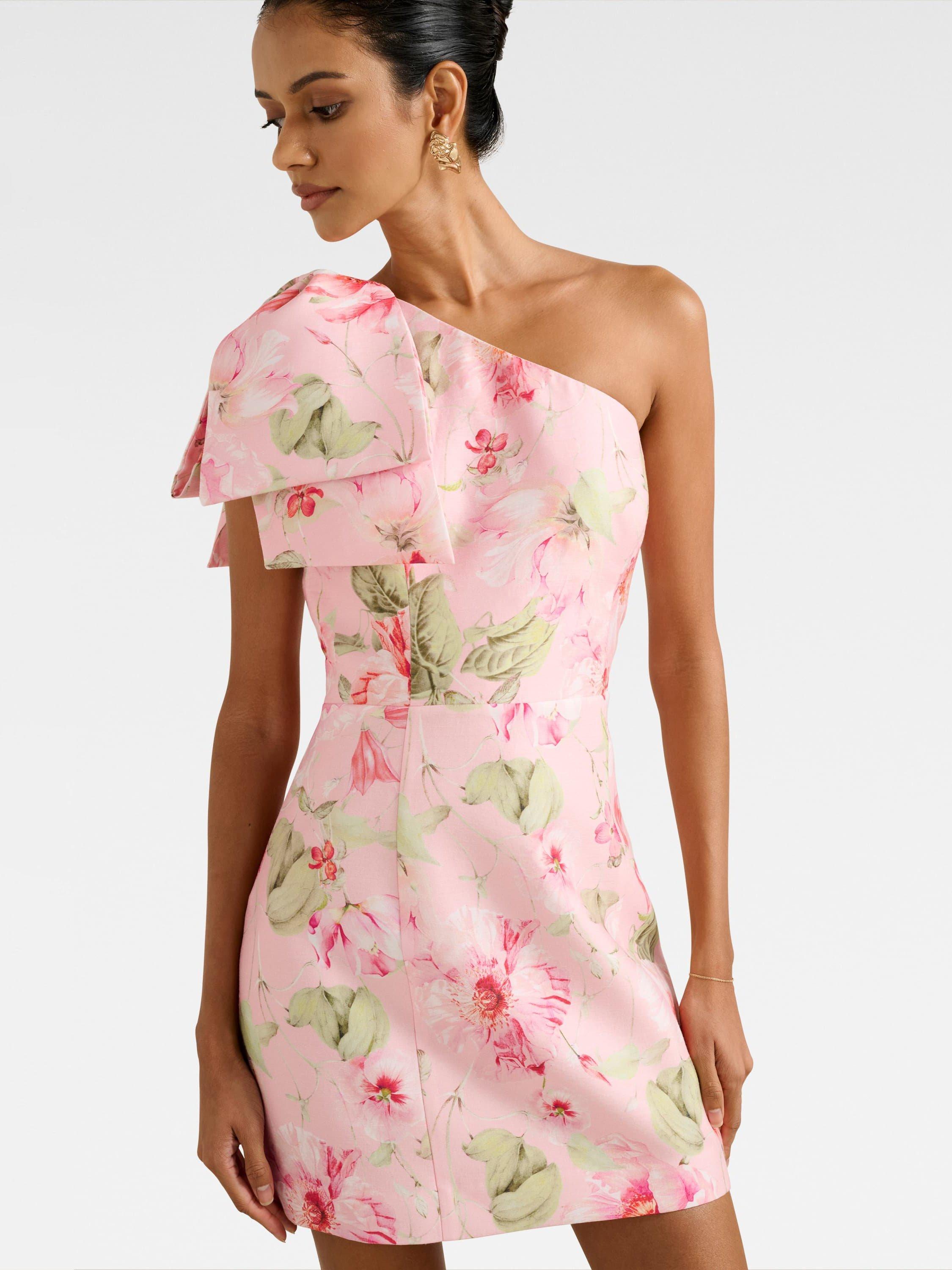Product image 4 of 5, which shows Forever New Petite Darcy Floral One Shoulder Mini Dress, Coral/Multi, 4