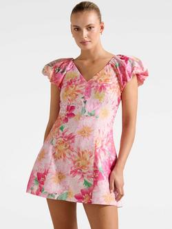 Forever New Elyssa Floral Puff Sleeve Mini Dress, Pink, Pink