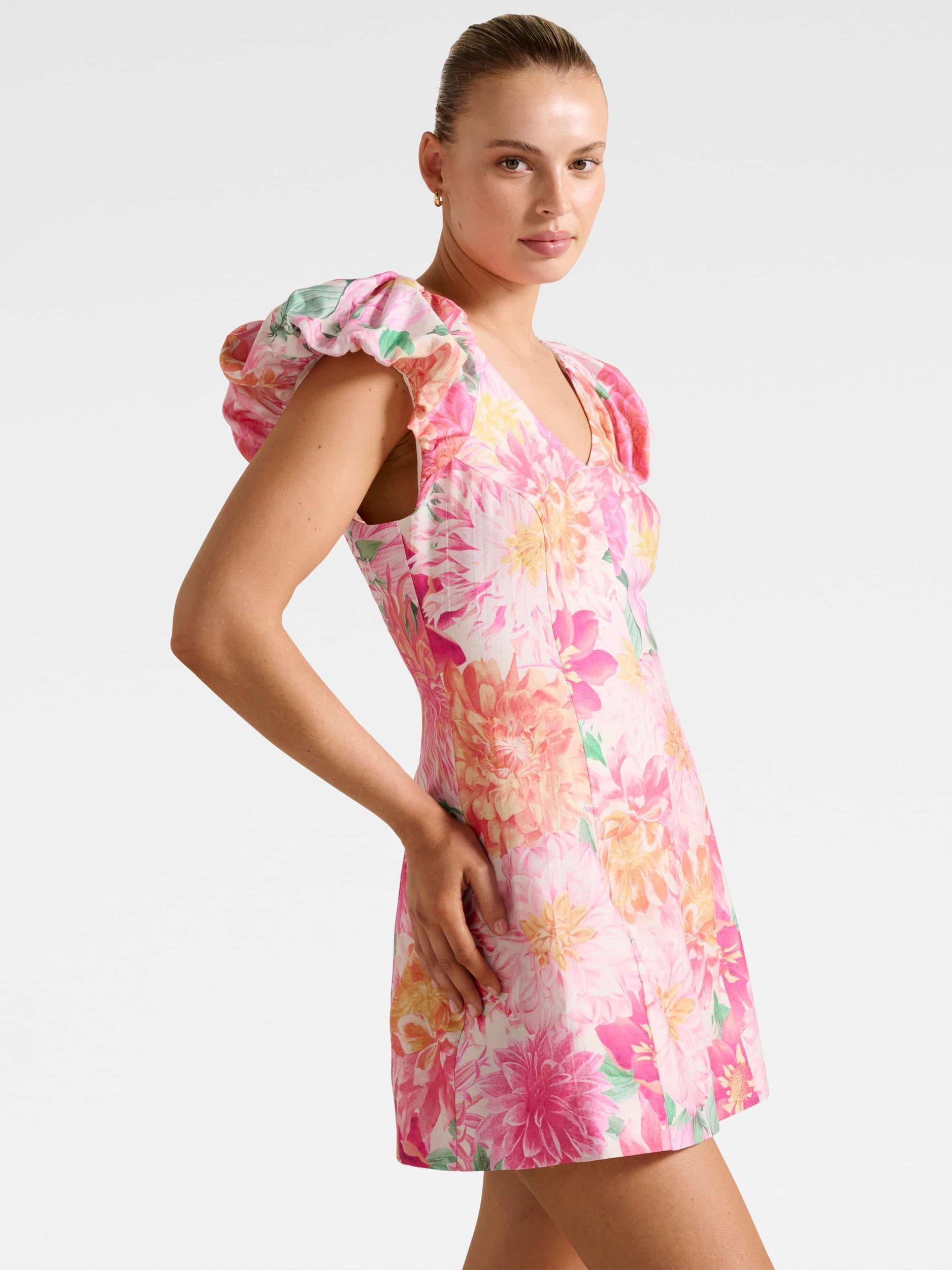 Product image 3 of 5, which shows Forever New Elyssa Floral Puff Sleeve Mini Dress, Pink, 4