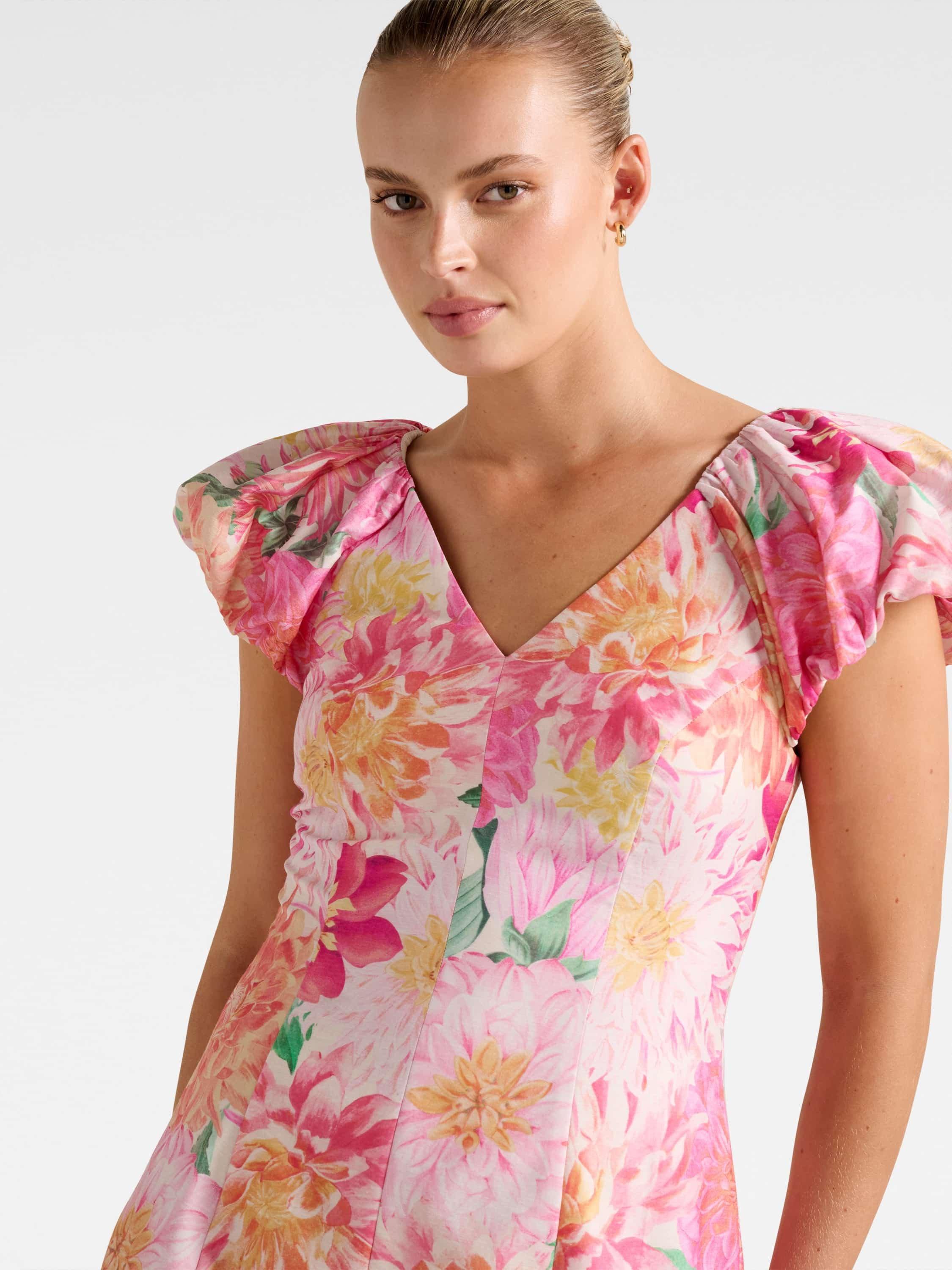 Product image 4 of 5, which shows Forever New Elyssa Floral Puff Sleeve Mini Dress, Pink, 4
