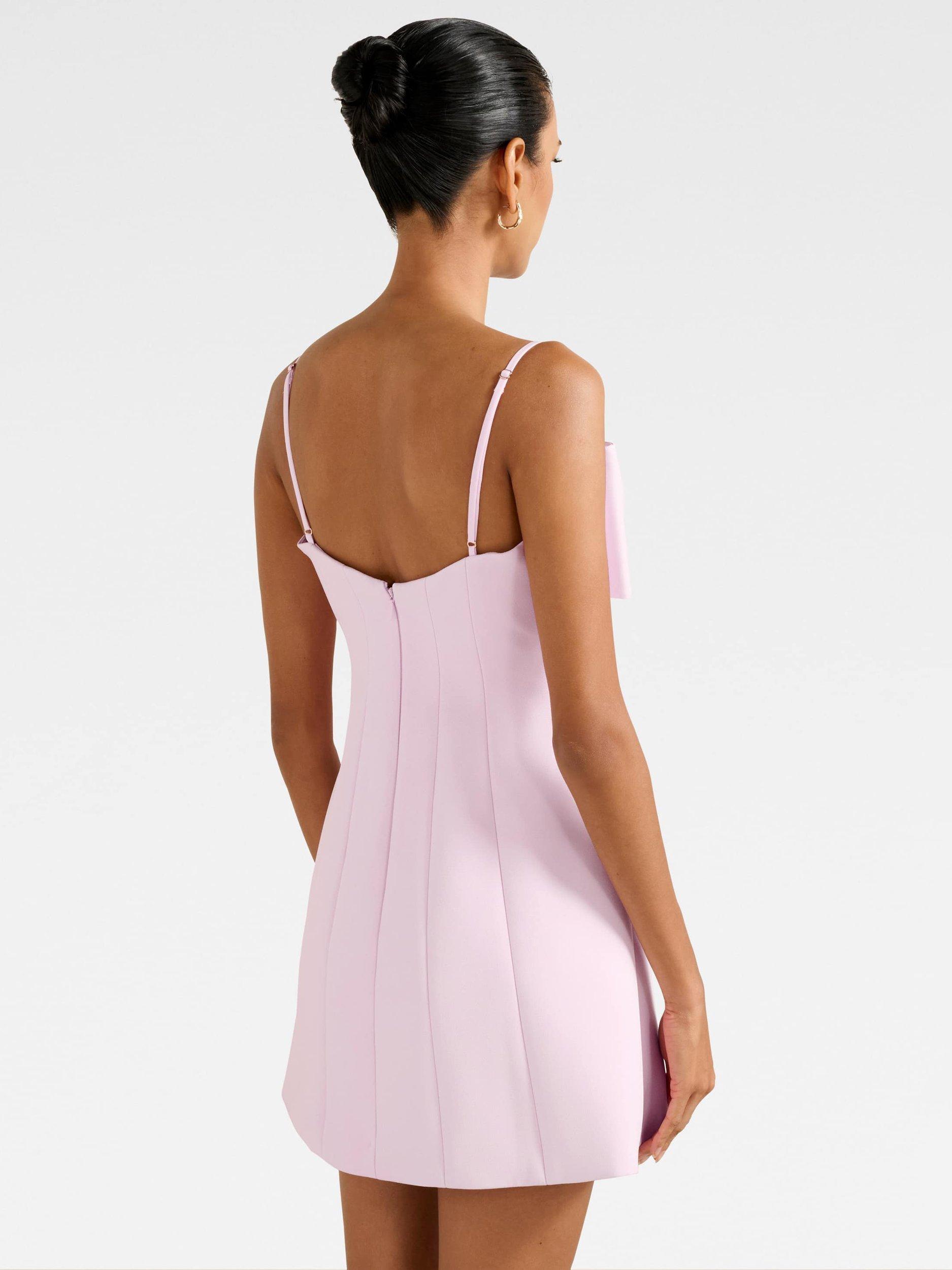 Product image 2 of 5, which shows Forever New Petite Hayler Bow Front Mini Dress, Soft Pink, 4
