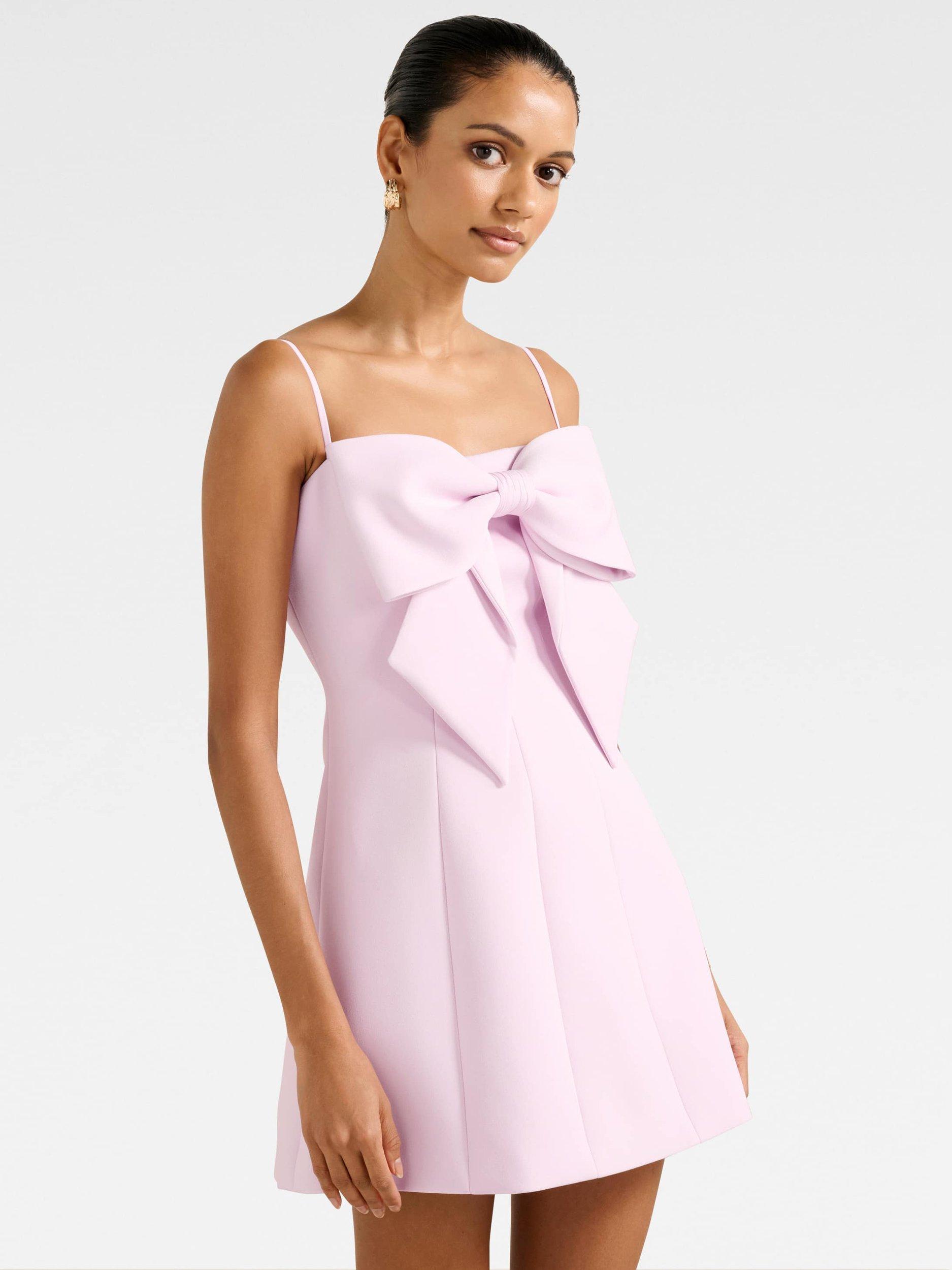 Product image 3 of 5, which shows Forever New Petite Hayler Bow Front Mini Dress, Soft Pink, 4