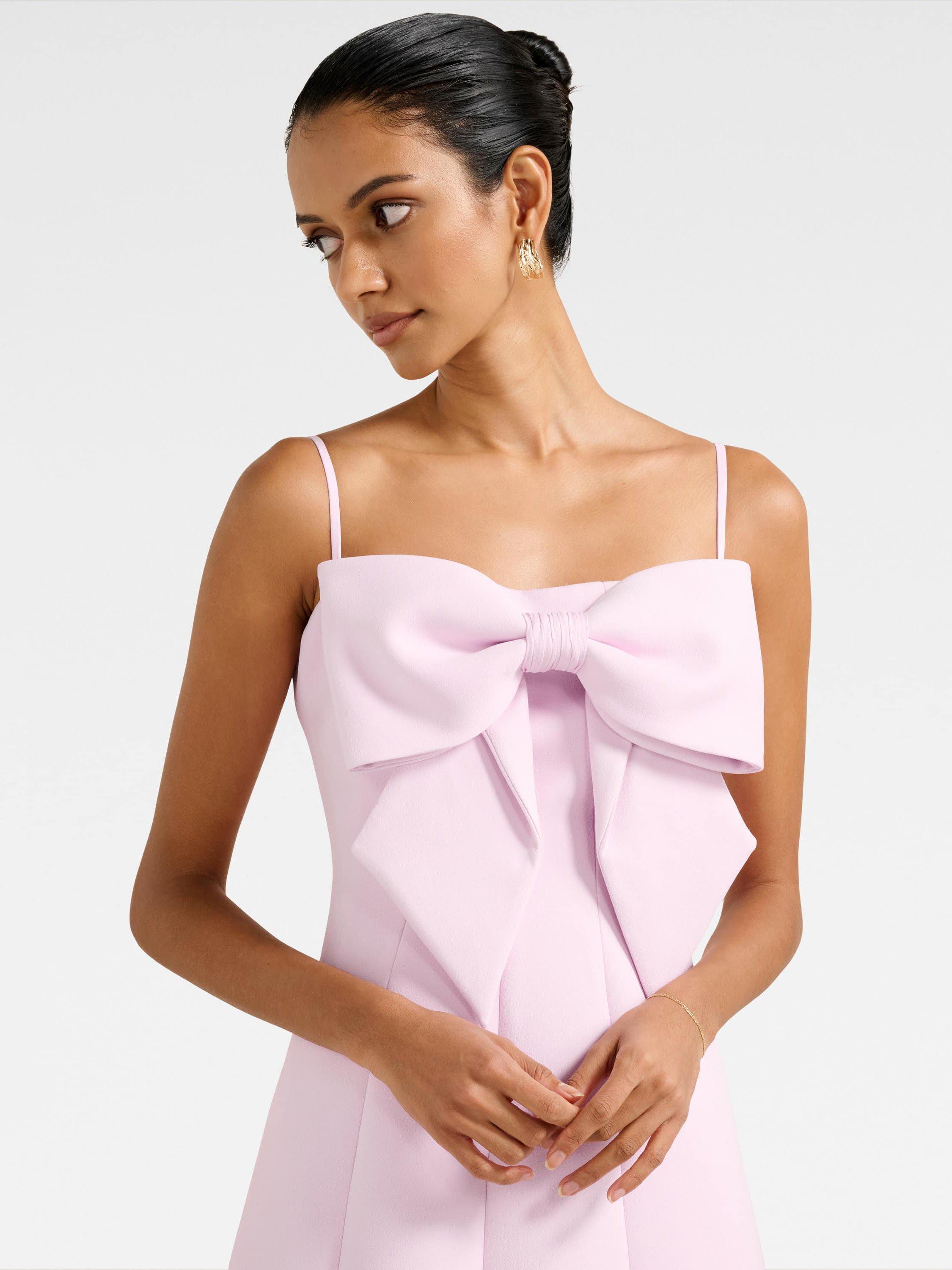 Product image 4 of 5, which shows Forever New Petite Hayler Bow Front Mini Dress, Soft Pink, 4