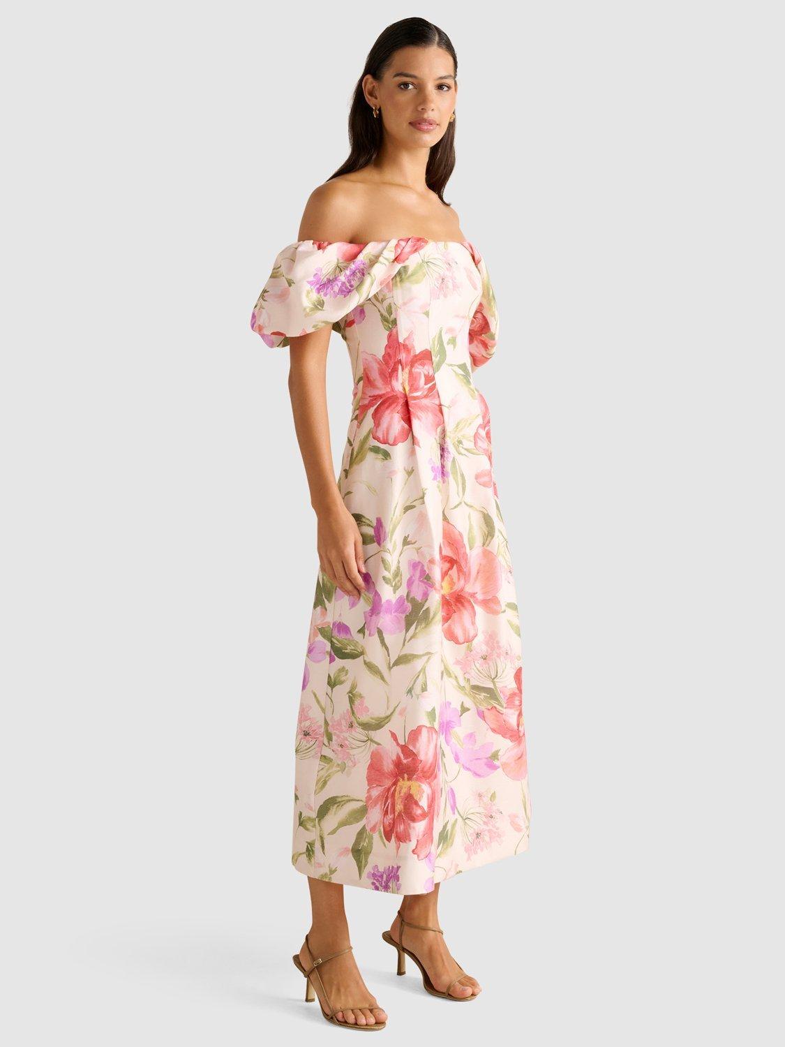 Product image 3 of 5, which shows Forever New Janie Floral Off Shoulder Midi Dress, Pink, 4