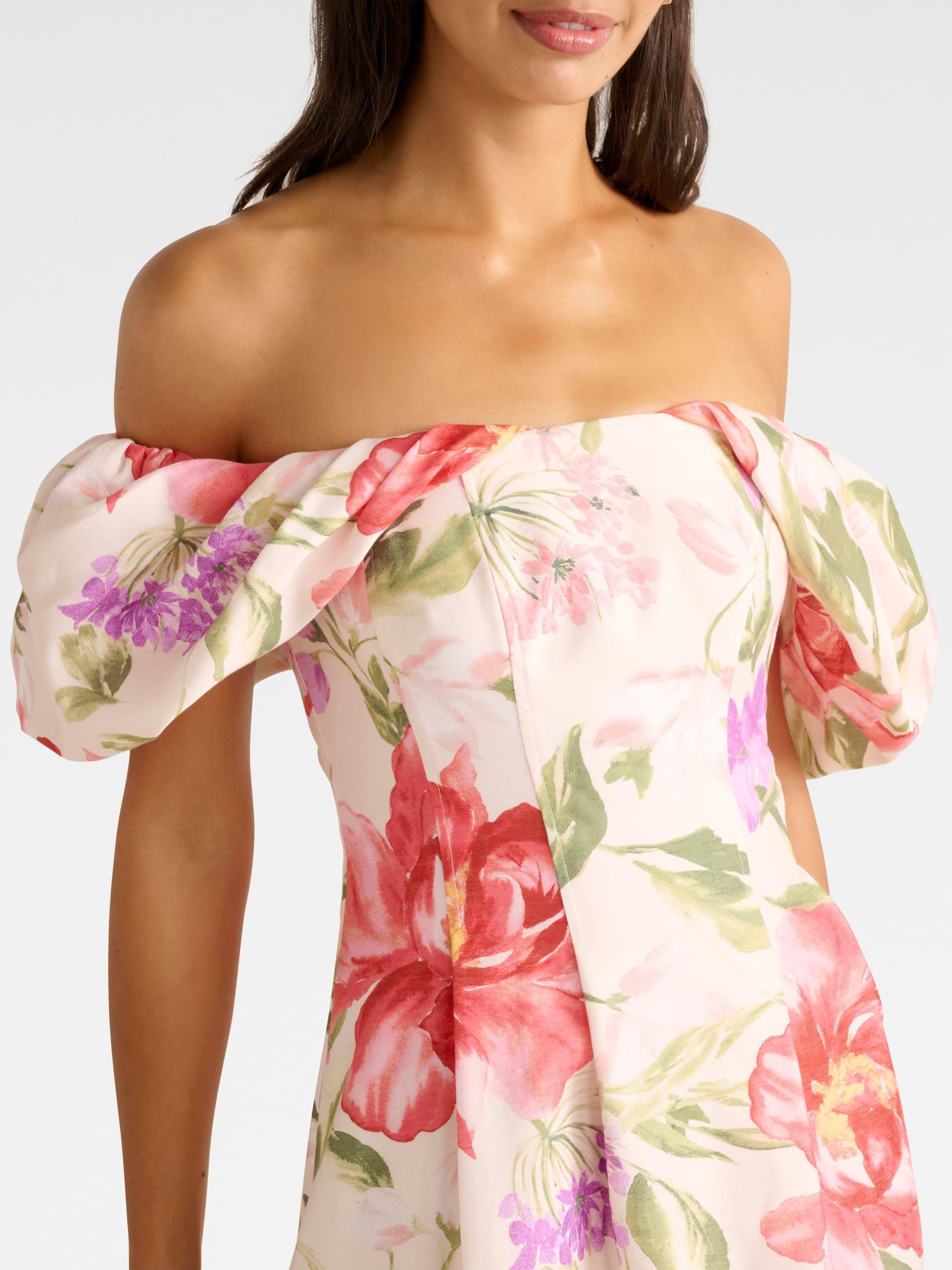 Product image 4 of 5, which shows Forever New Janie Floral Off Shoulder Midi Dress, Pink, 4