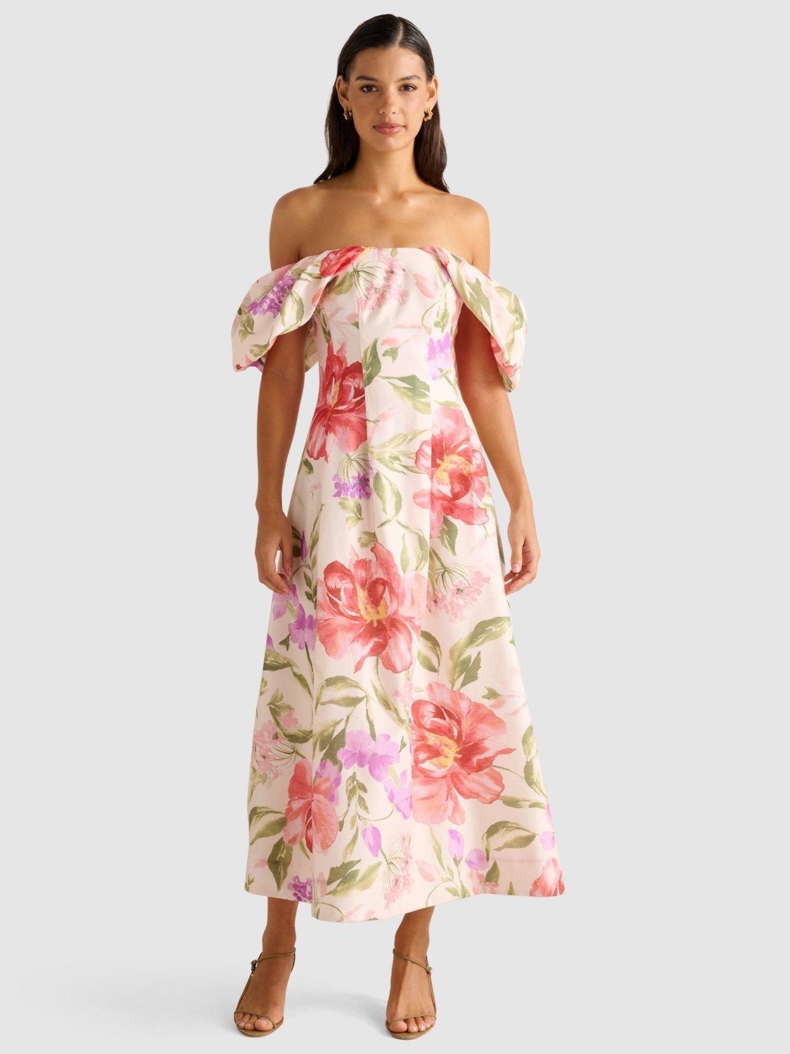 Product image 5 of 5, which shows Forever New Janie Floral Off Shoulder Midi Dress, Pink, 4