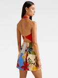 Forever New Keely Halterneck Linen Blend Mini Dress, Bright Havana
