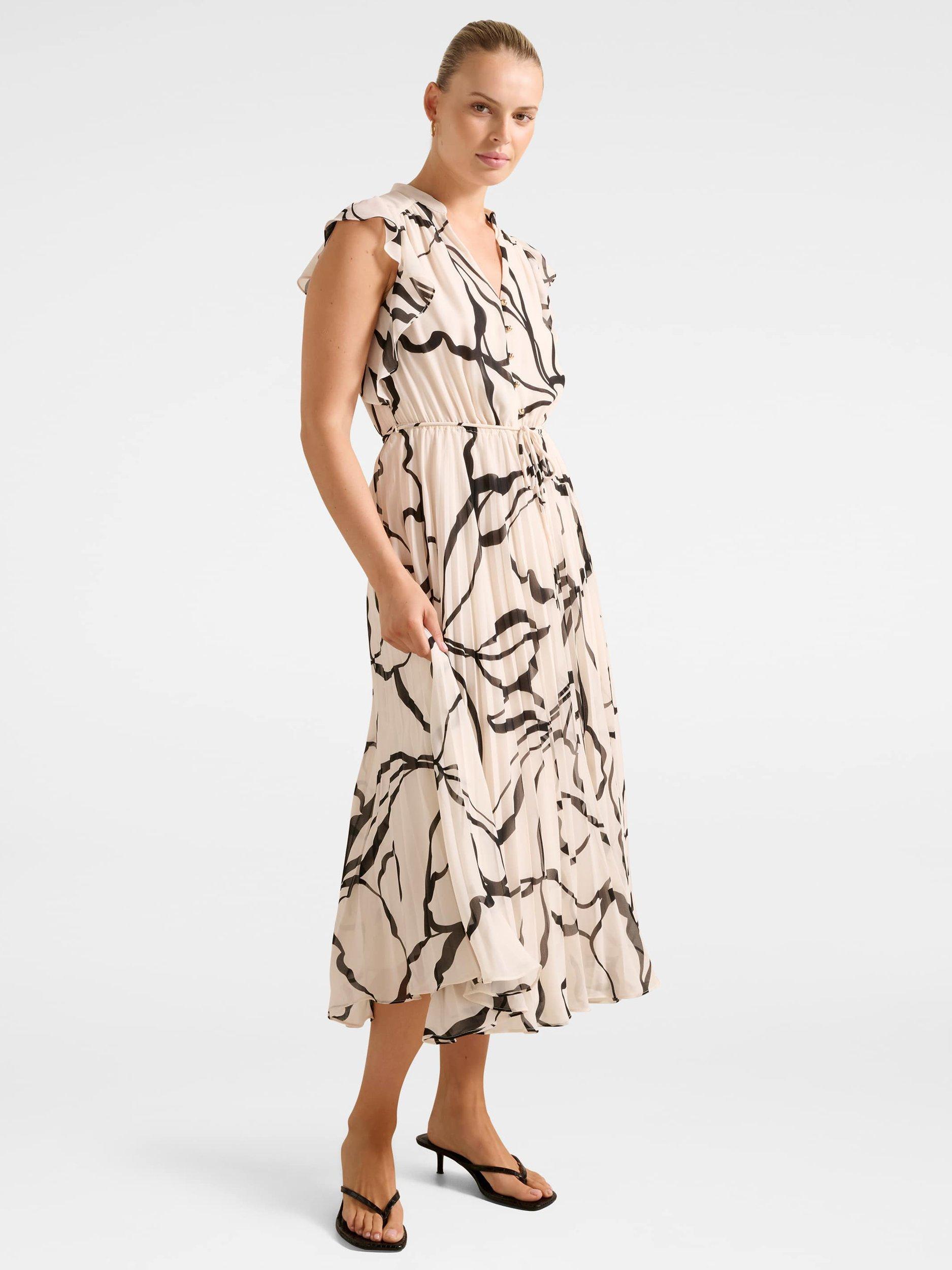 Product image 1 of 4, which shows Forever New Morgan Abstract Pleated Midi Dress, Cream Myra, 4