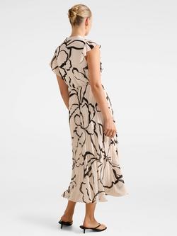 Forever New Morgan Abstract Pleated Midi Dress, Cream Myra - view 2, Cream Myra