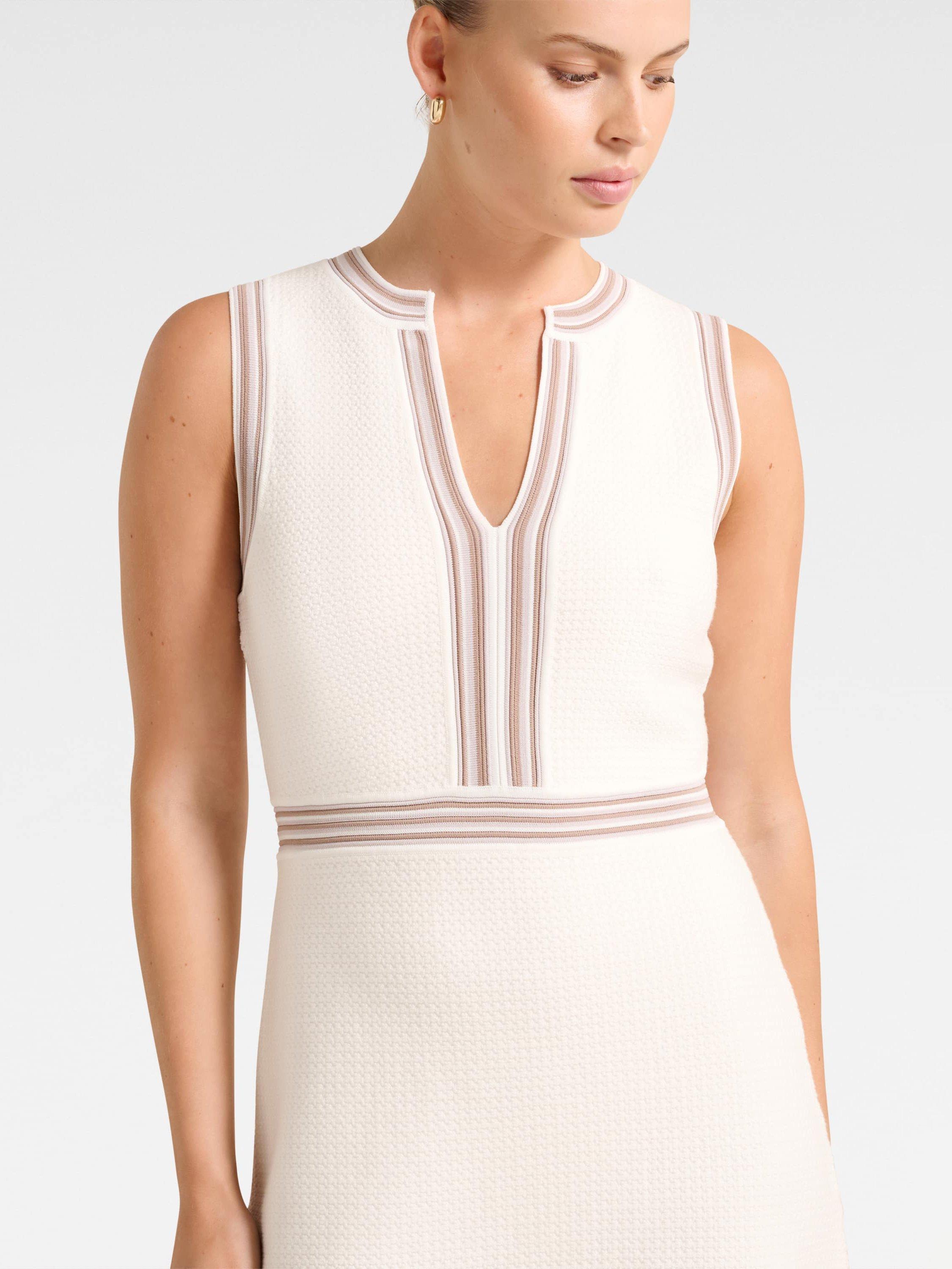 Product image 4 of 5, which shows Forever New Sabrina Stripe Detail Knitted Mini Dress, Porcelain, 4