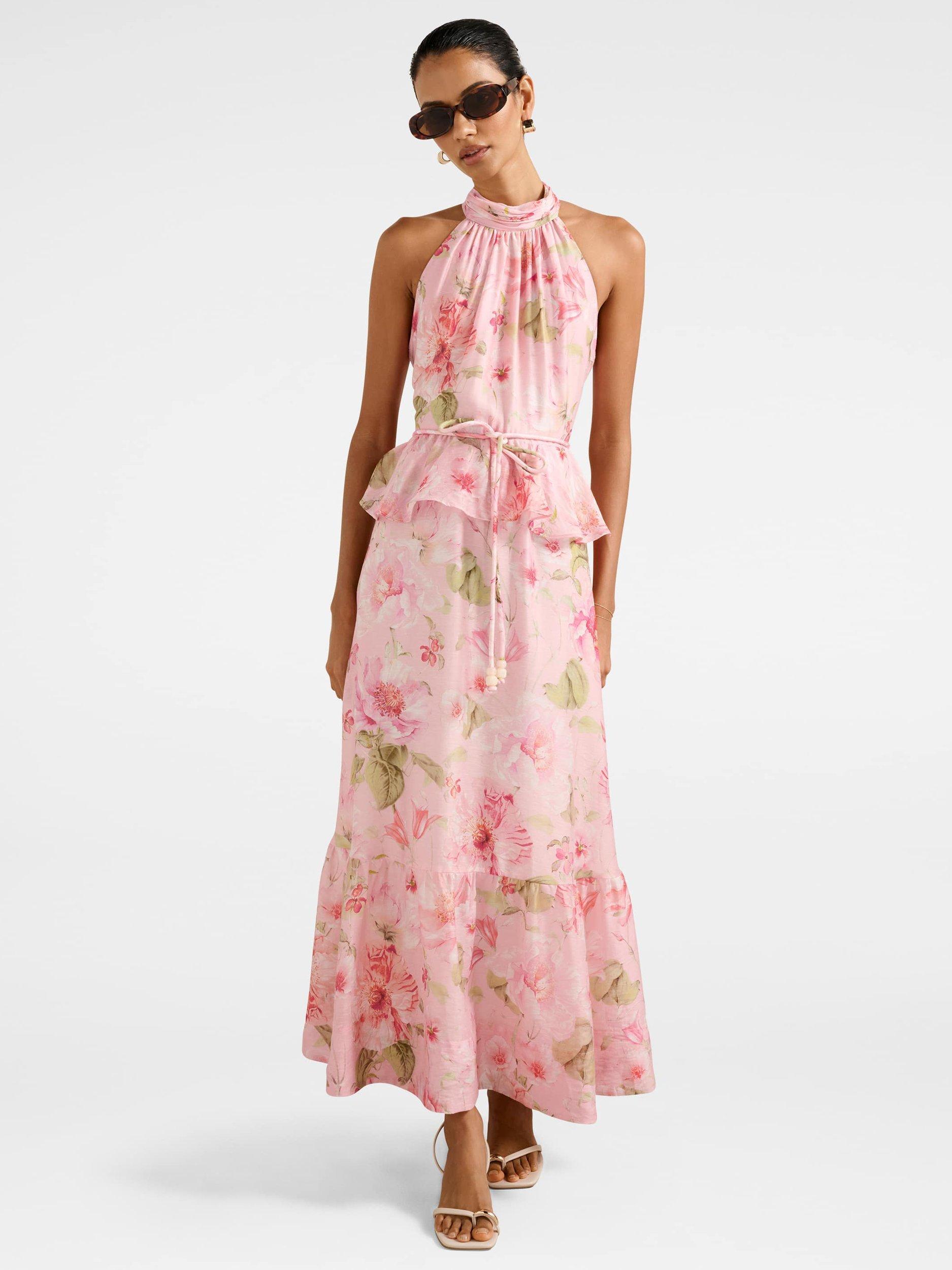 Product image 1 of 4, which shows Forever New Petite Serena Floral Peplum Waist Dress, Coral, 4