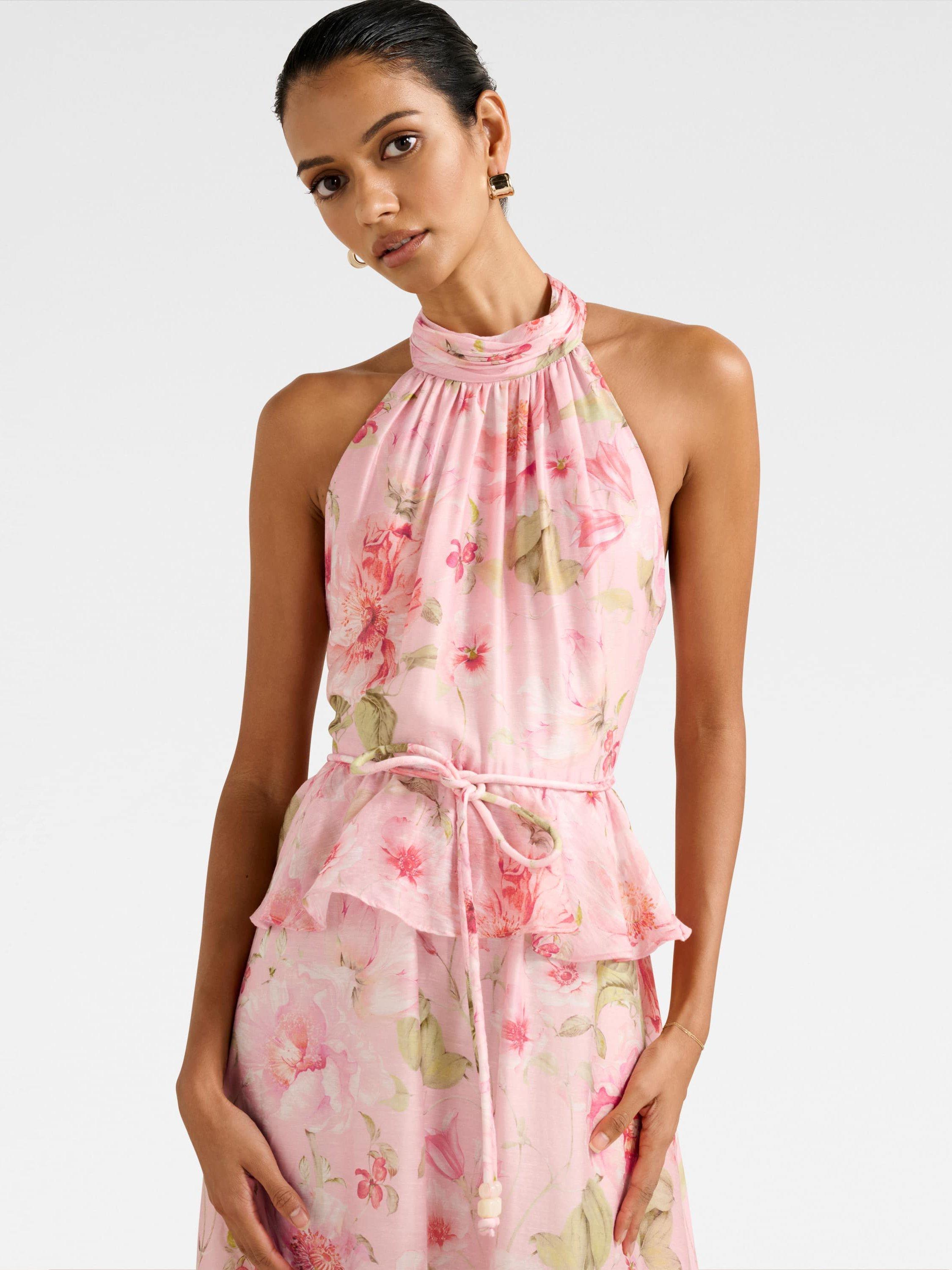 Product image 4 of 4, which shows Forever New Petite Serena Floral Peplum Waist Dress, Coral, 4