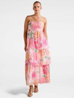 Forever New Shauna Floral Tiered Midi Dress, Pink, Pink
