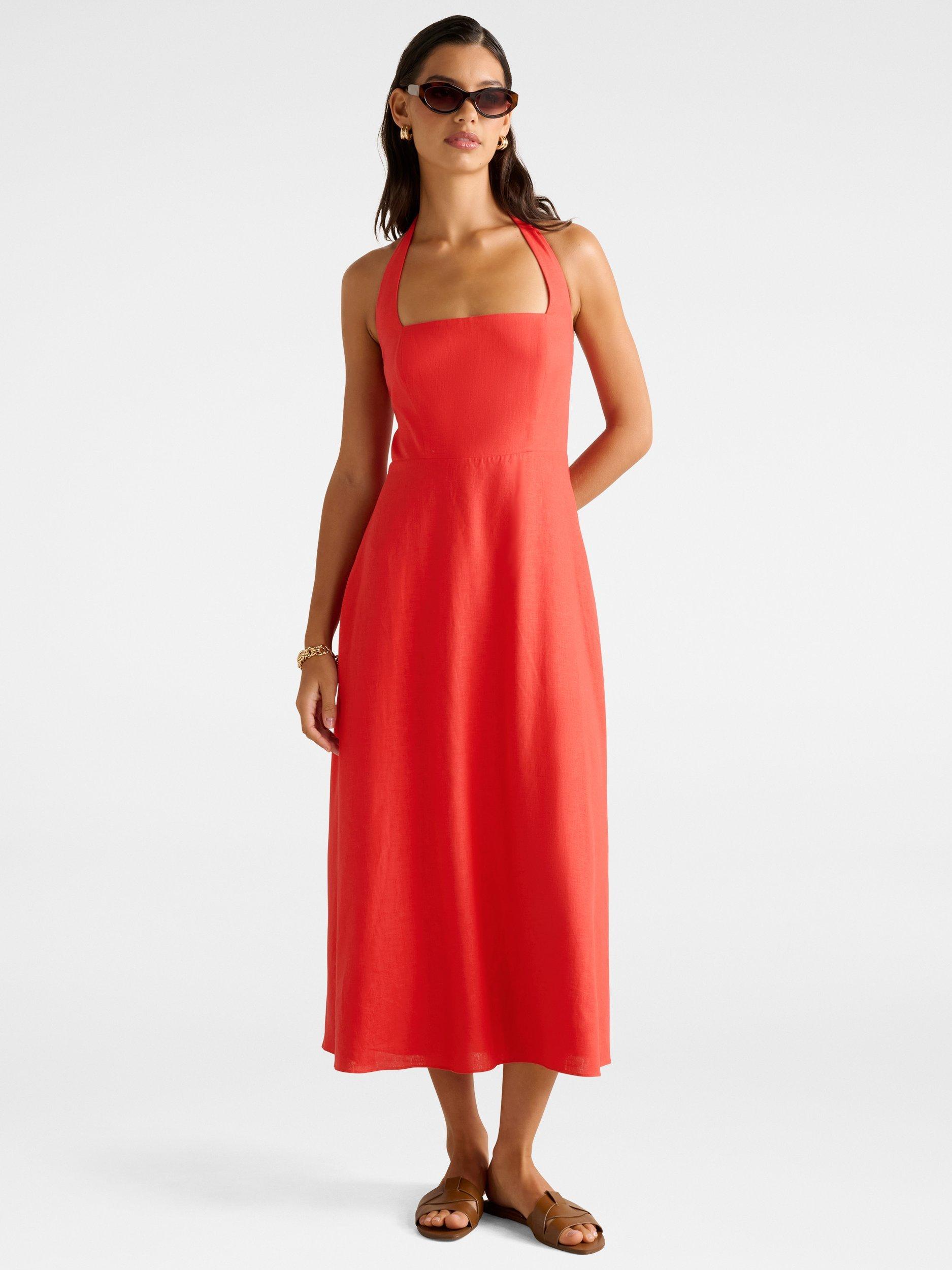 Product image 1 of 4, which shows Forever New Stevie Halterneck Midi Dress, Heirloom Tomato, 4