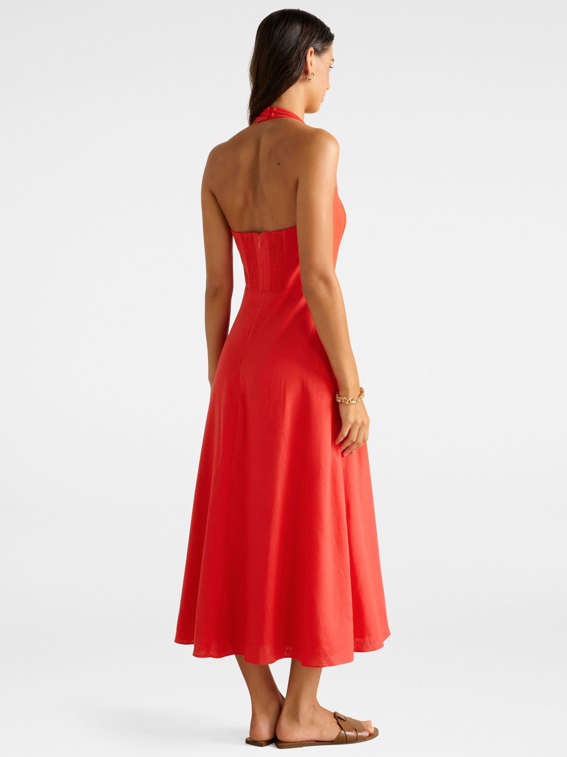 Product image 2 of 4, which shows Forever New Stevie Halterneck Midi Dress, Heirloom Tomato, 4