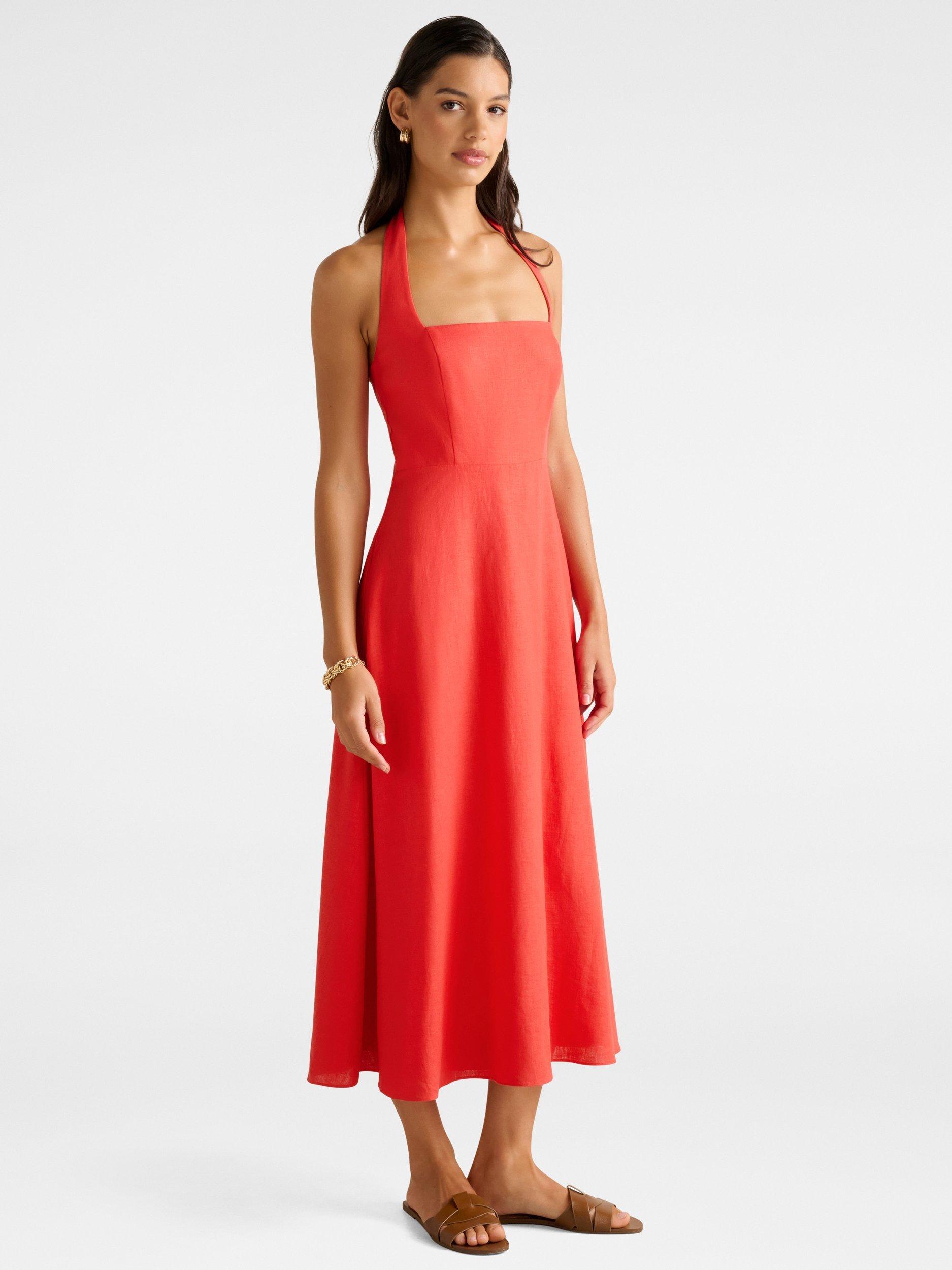 Product image 3 of 4, which shows Forever New Stevie Halterneck Midi Dress, Heirloom Tomato, 4